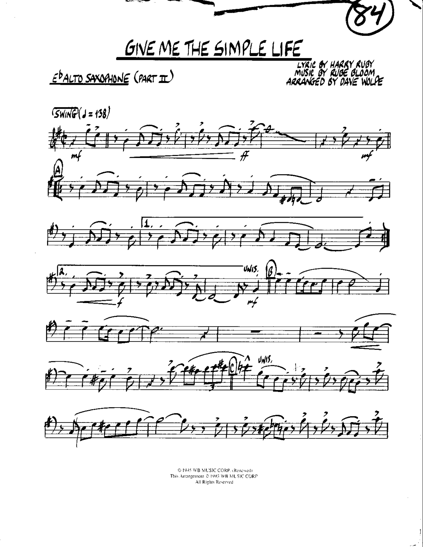 Circle 84-Give me the Simple Life-Alto — sheet music preview