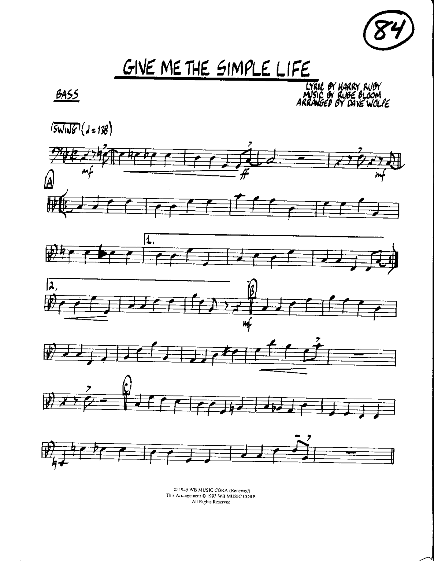 Circle 84-Give me the Simple Life-Bass — sheet music preview