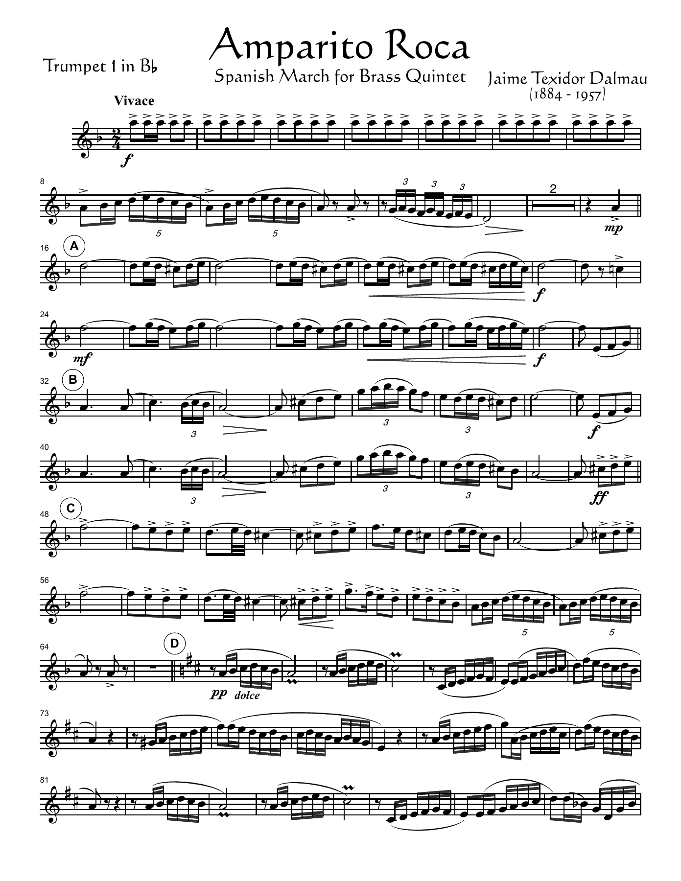 amparito roca brass quintet — sheet music preview