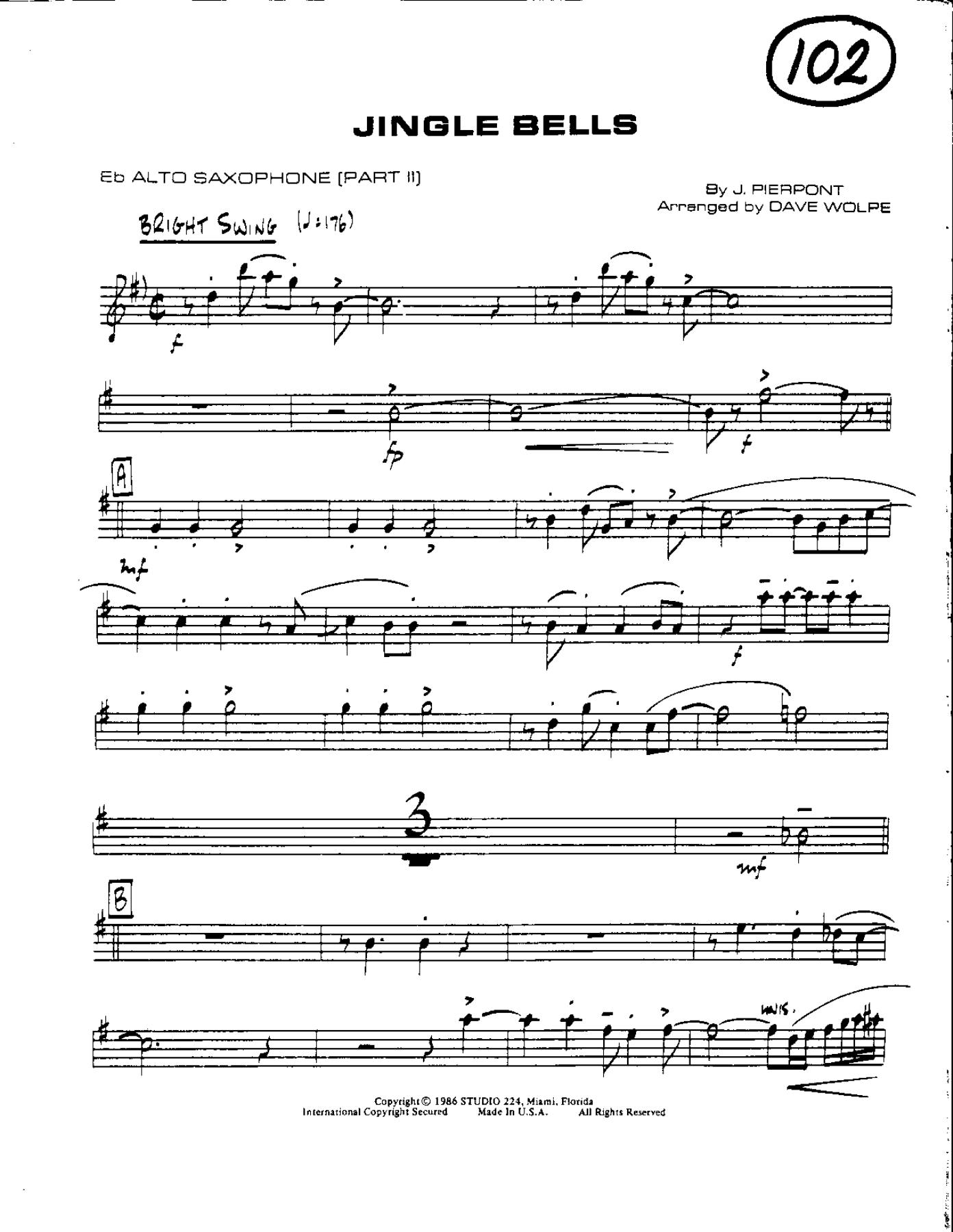 Circle 102-Jingle Bells-Alto — sheet music preview
