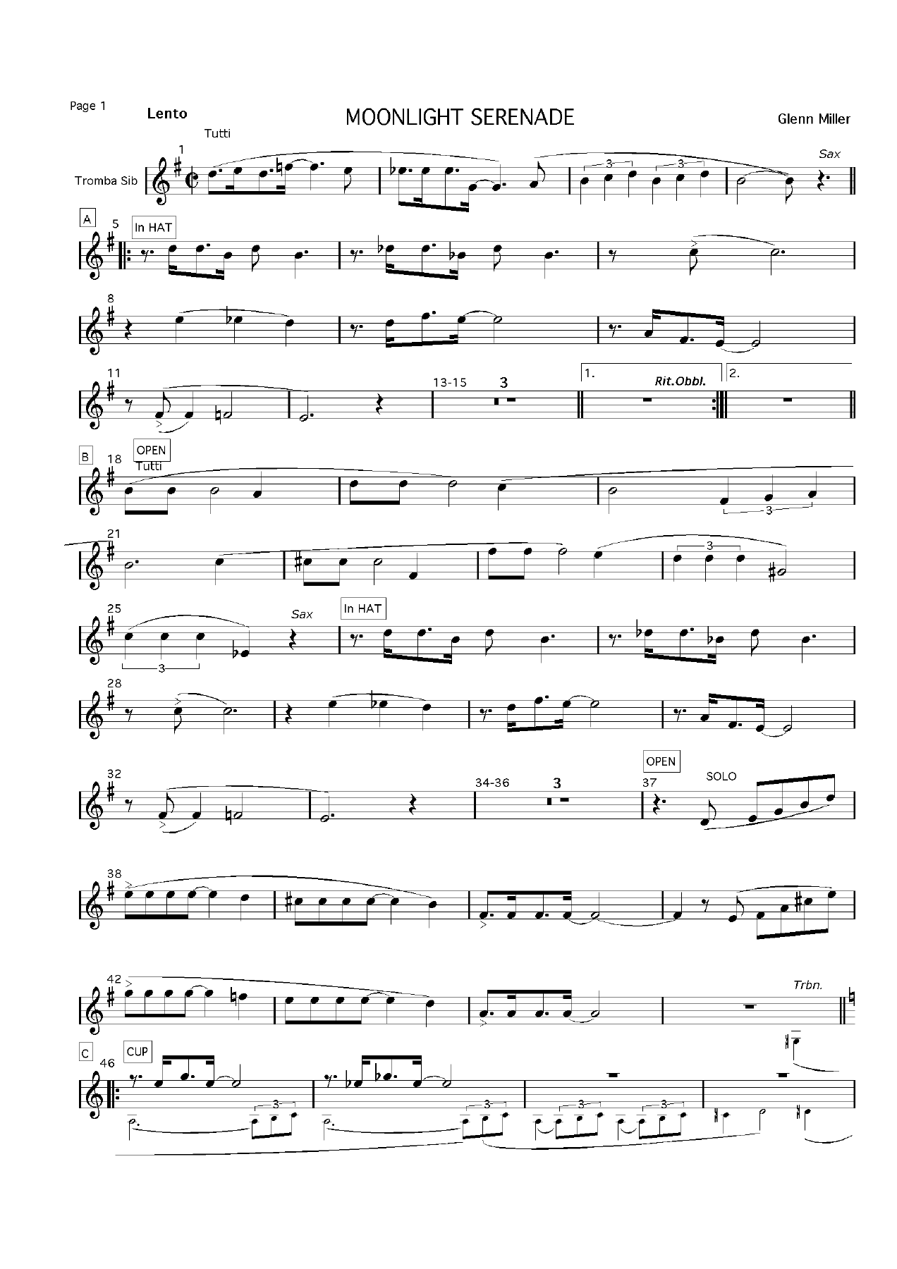 Moonlight Serenade combo — sheet music preview