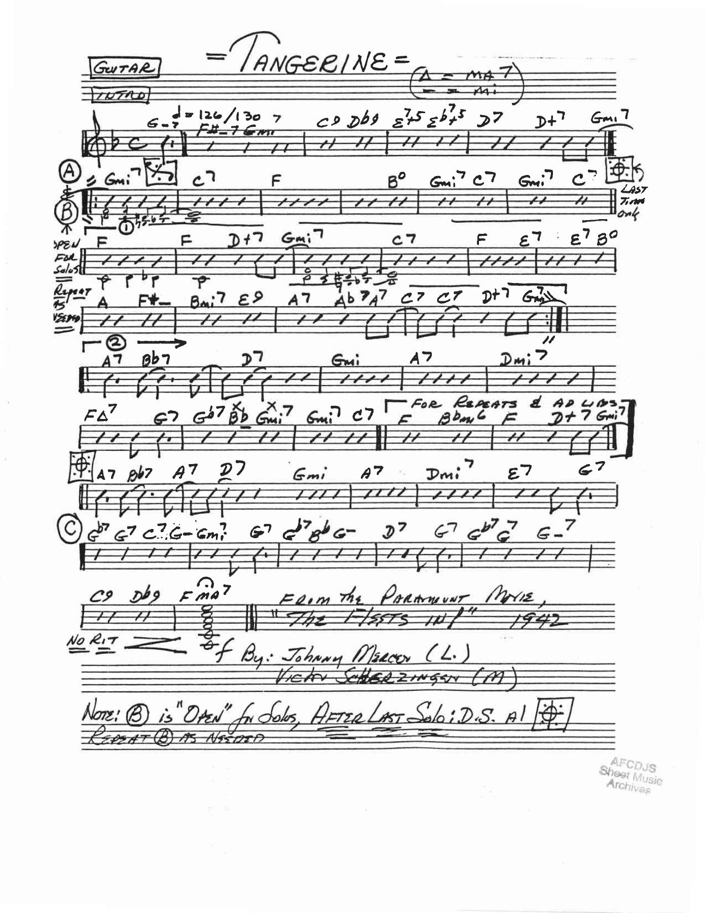 Tangerine - arr Charles B Anderson — sheet music preview