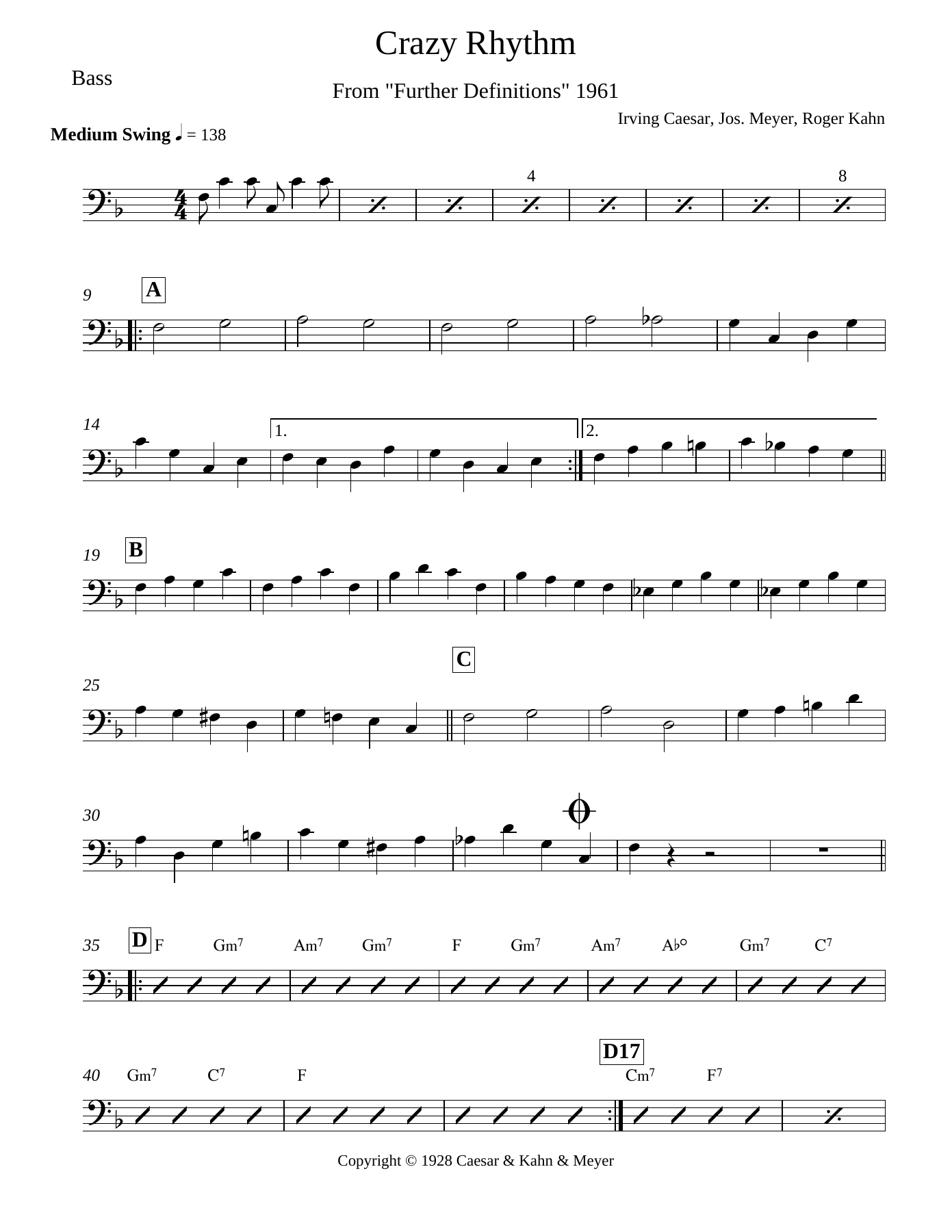 Crazy Rhythm Bass — sheet music preview