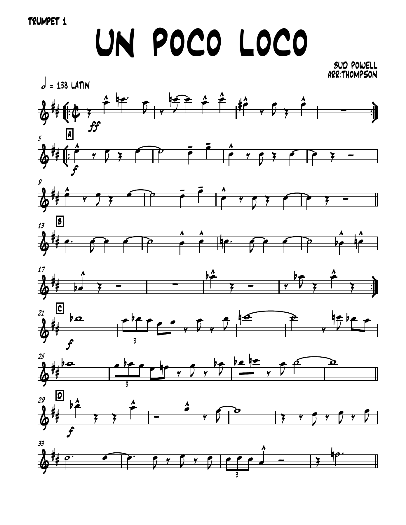 un poco loco 4 01 TRUMPET — Small Ensemble sheet music by THOMPSON | Bebop