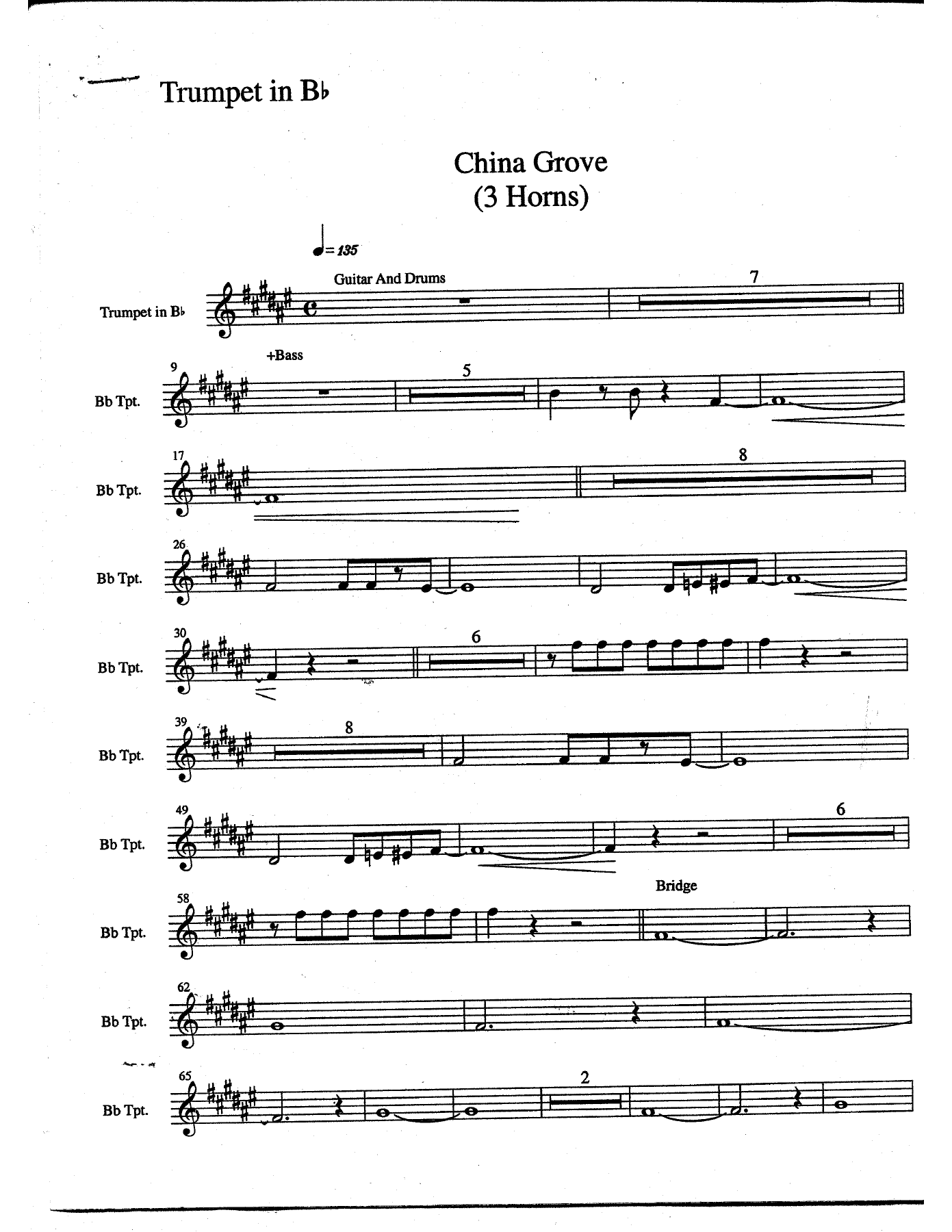 Trumpet China Grove — sheet music preview