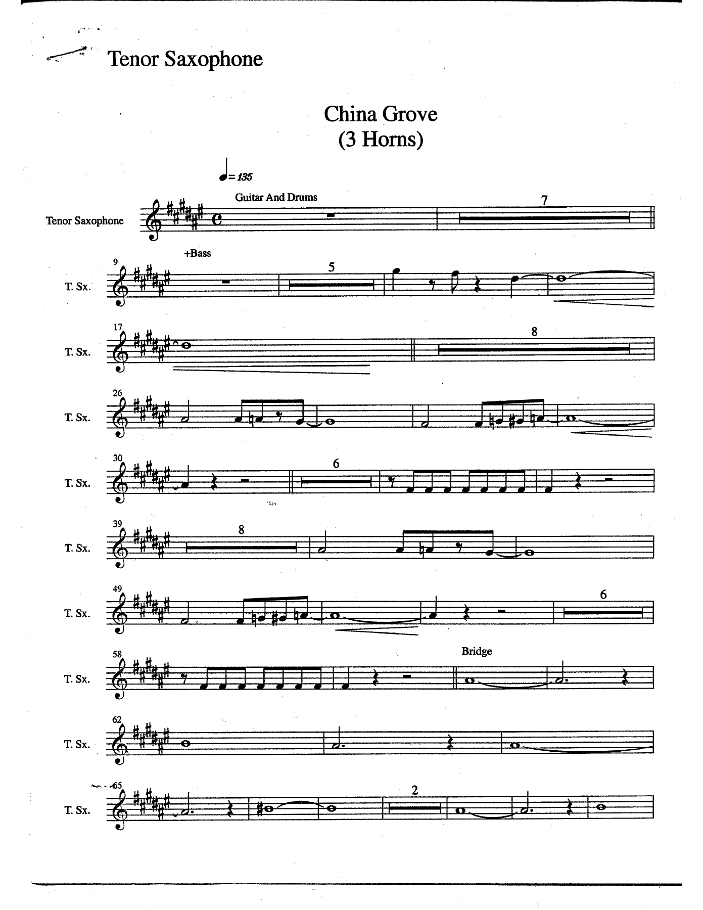 Tenor China Grove — sheet music preview