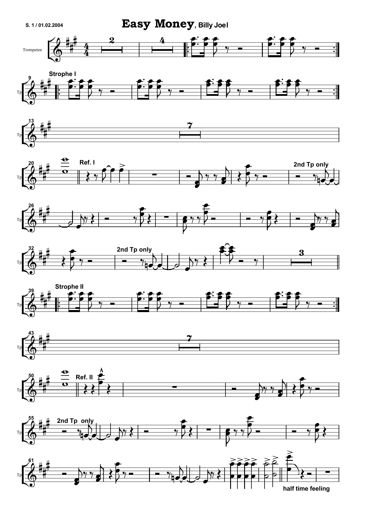 Easy Money Tp — sheet music preview