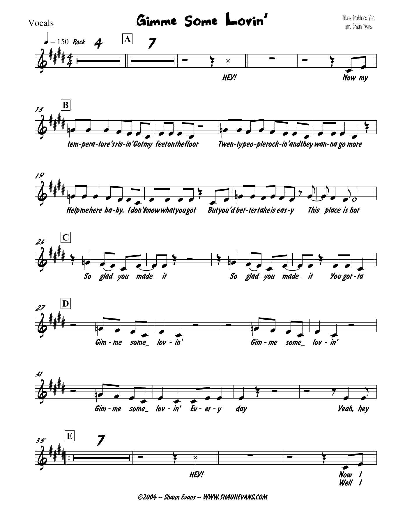 Gimme Some Lovin' - 3 horns - The Blues Brothers — sheet music preview