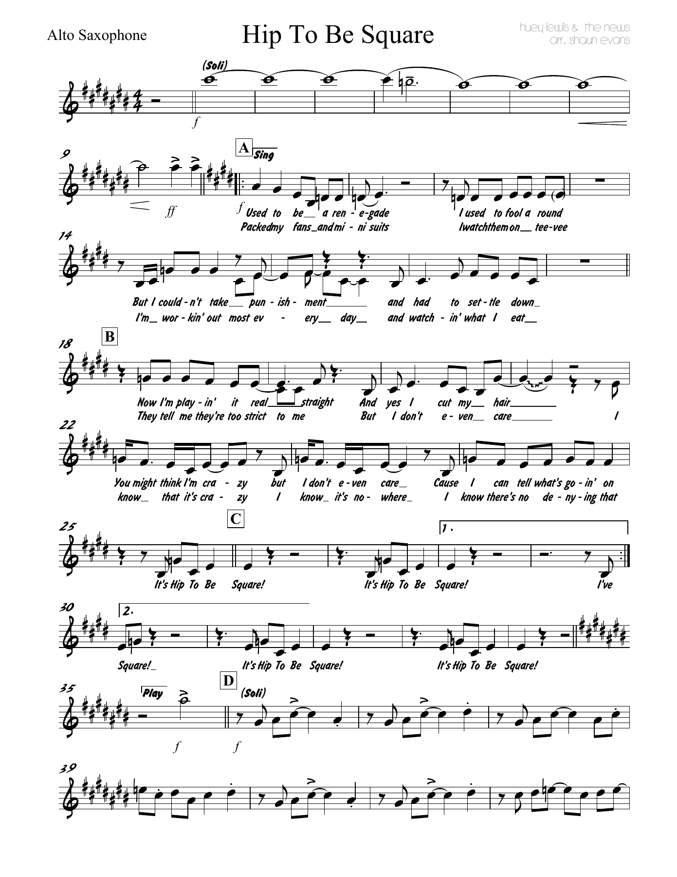 Hip To Be Square - A — sheet music preview