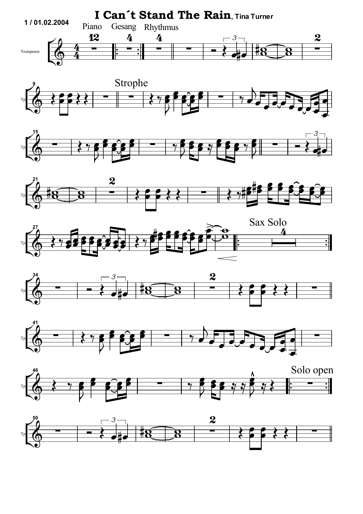I Cant Stand The Rain Tp — sheet music preview