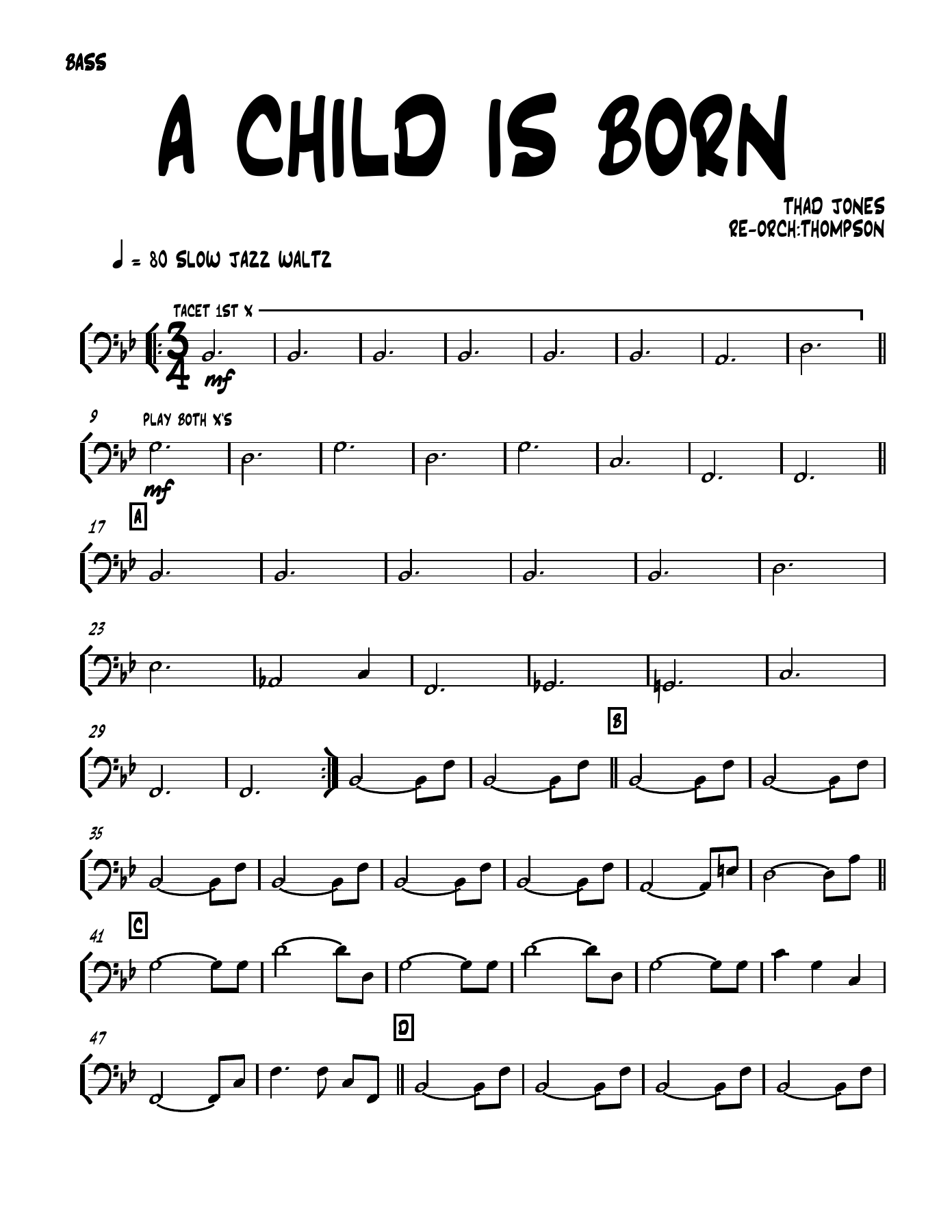 a child is born 01 BASS — sheet music preview