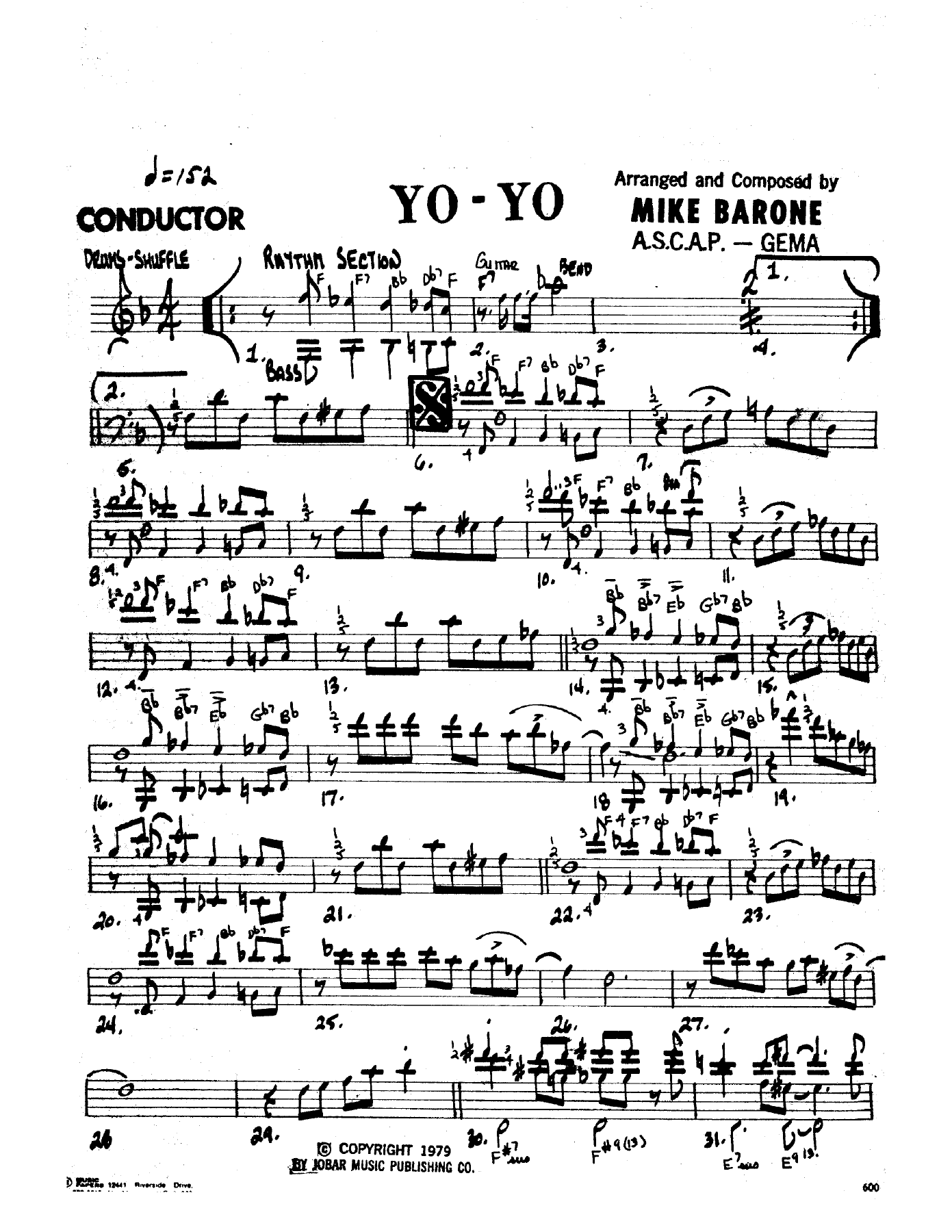 5 bones+Rhythm - Yo-Yo - Mike Barone - Conductor — sheet music preview