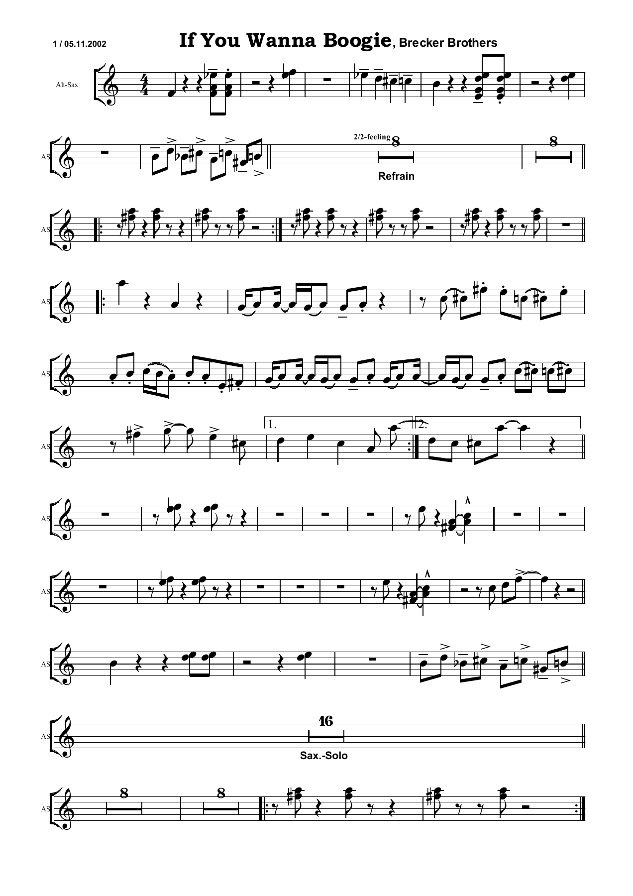 If You Wanna Boogie AS — Small Ensemble sheet music by Brecker Brothers | Funk