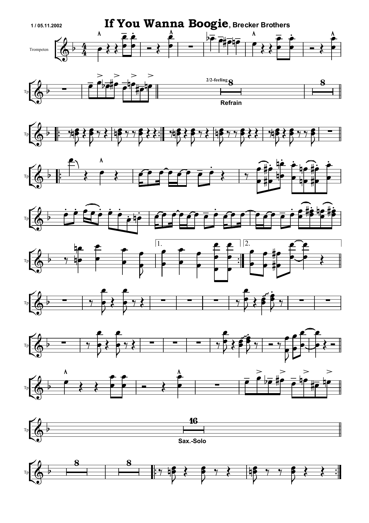 If You Wanna Boogie Tp — Small Ensemble sheet music by Brecker Brothers | Funk