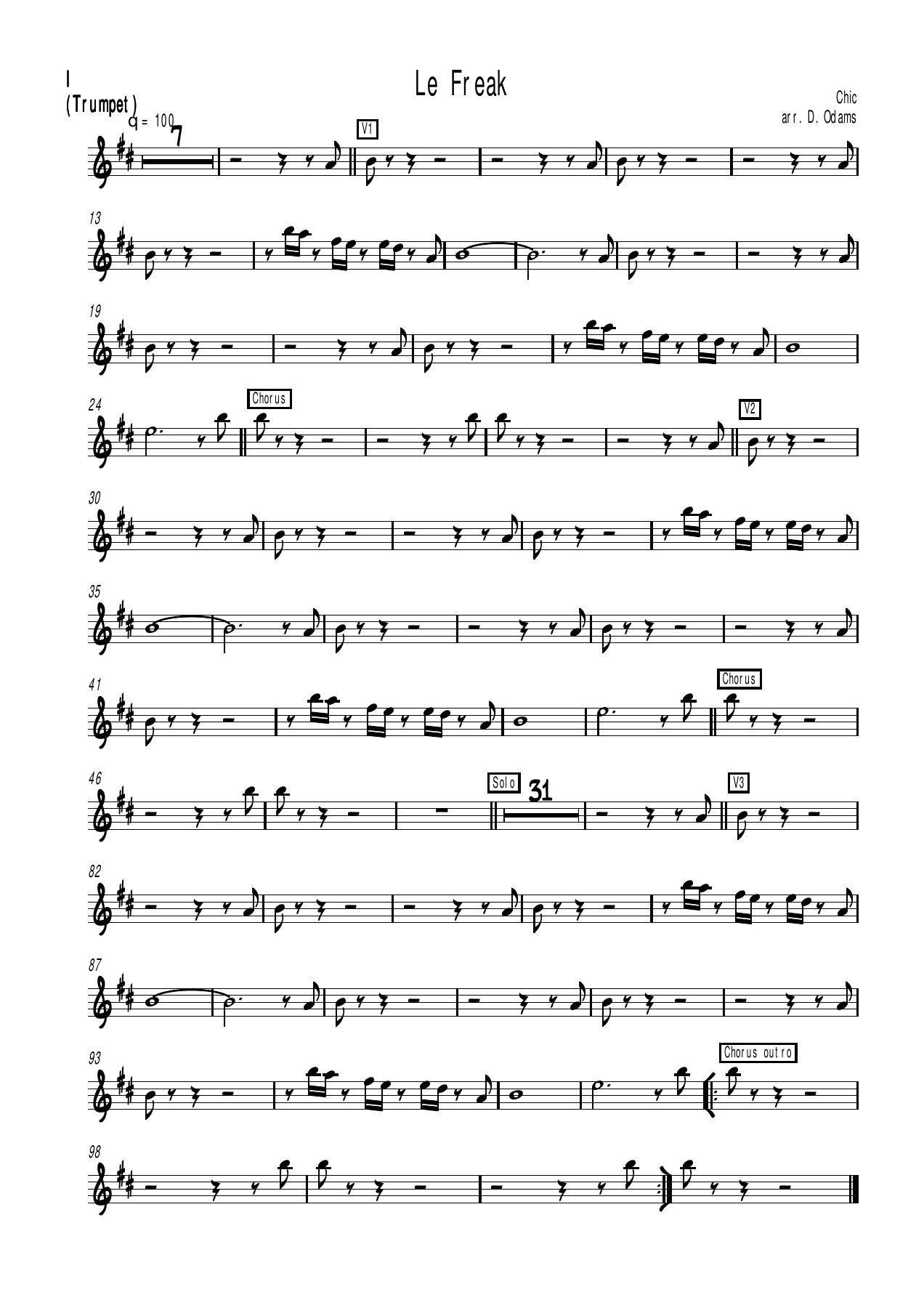LeFreak - trumpet — Small Ensemble sheet music by D. Odams | Funk