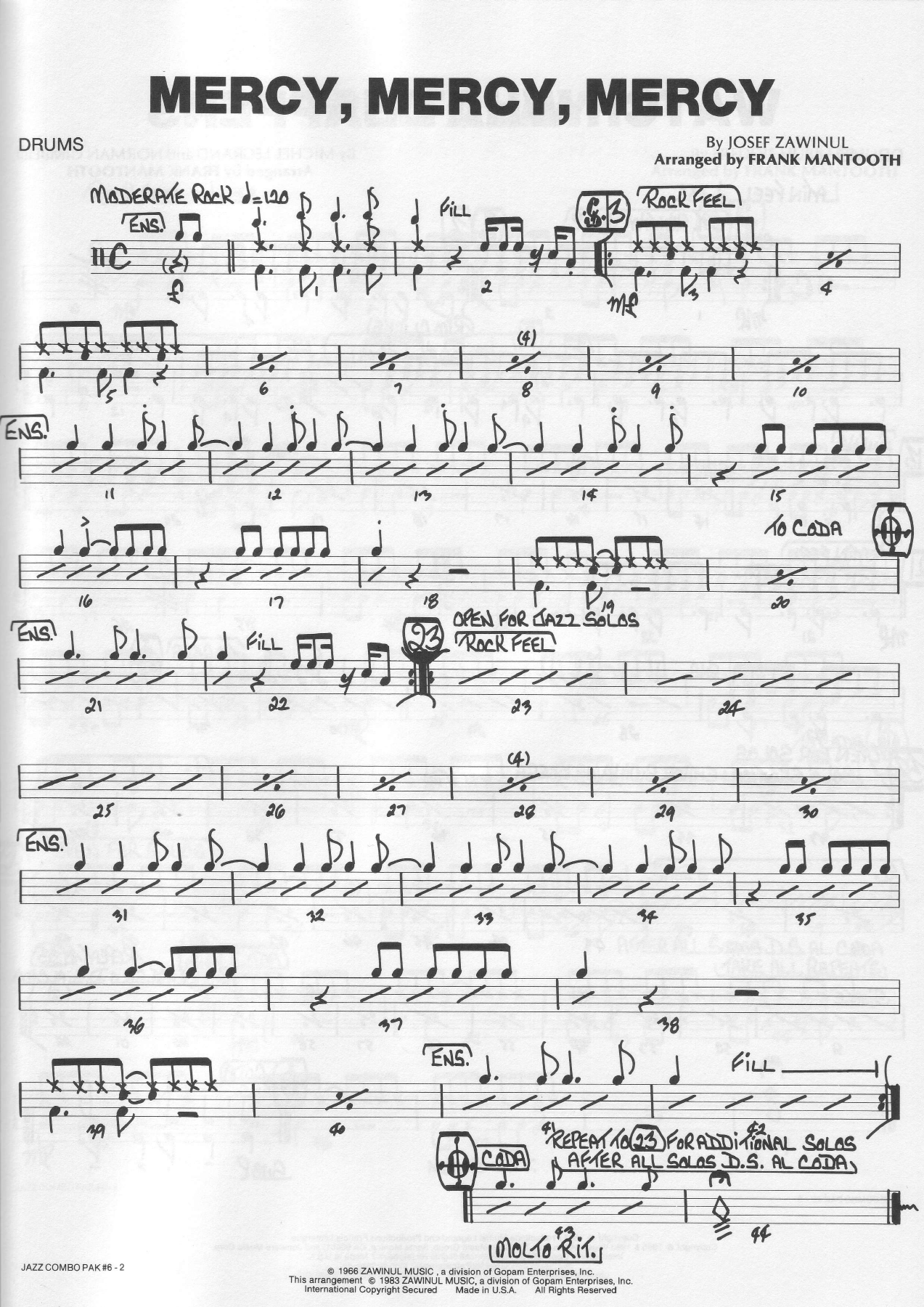 Mercy Mercy Mercy — Small Ensemble sheet music by Drums | Funk