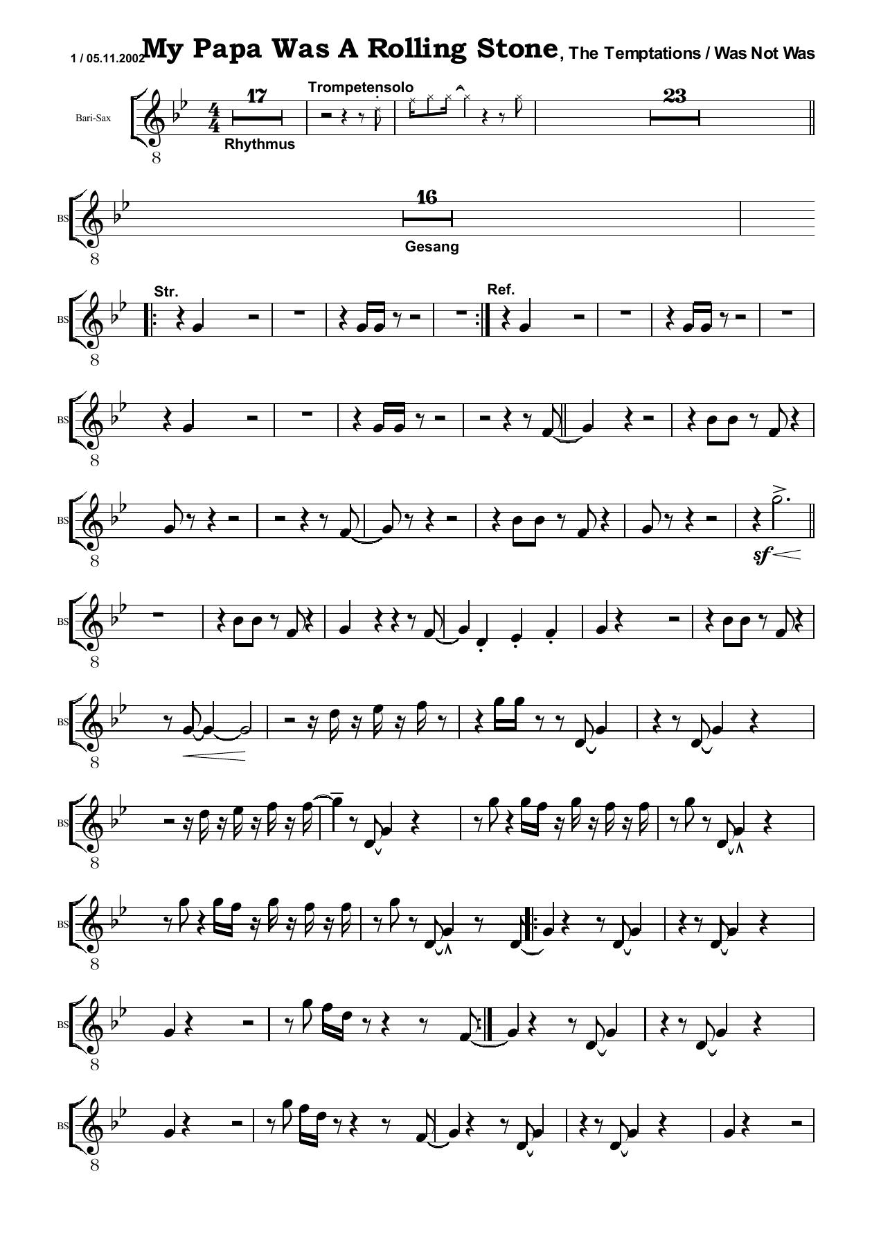 My Papa Was A Rolling Stone BS — sheet music preview