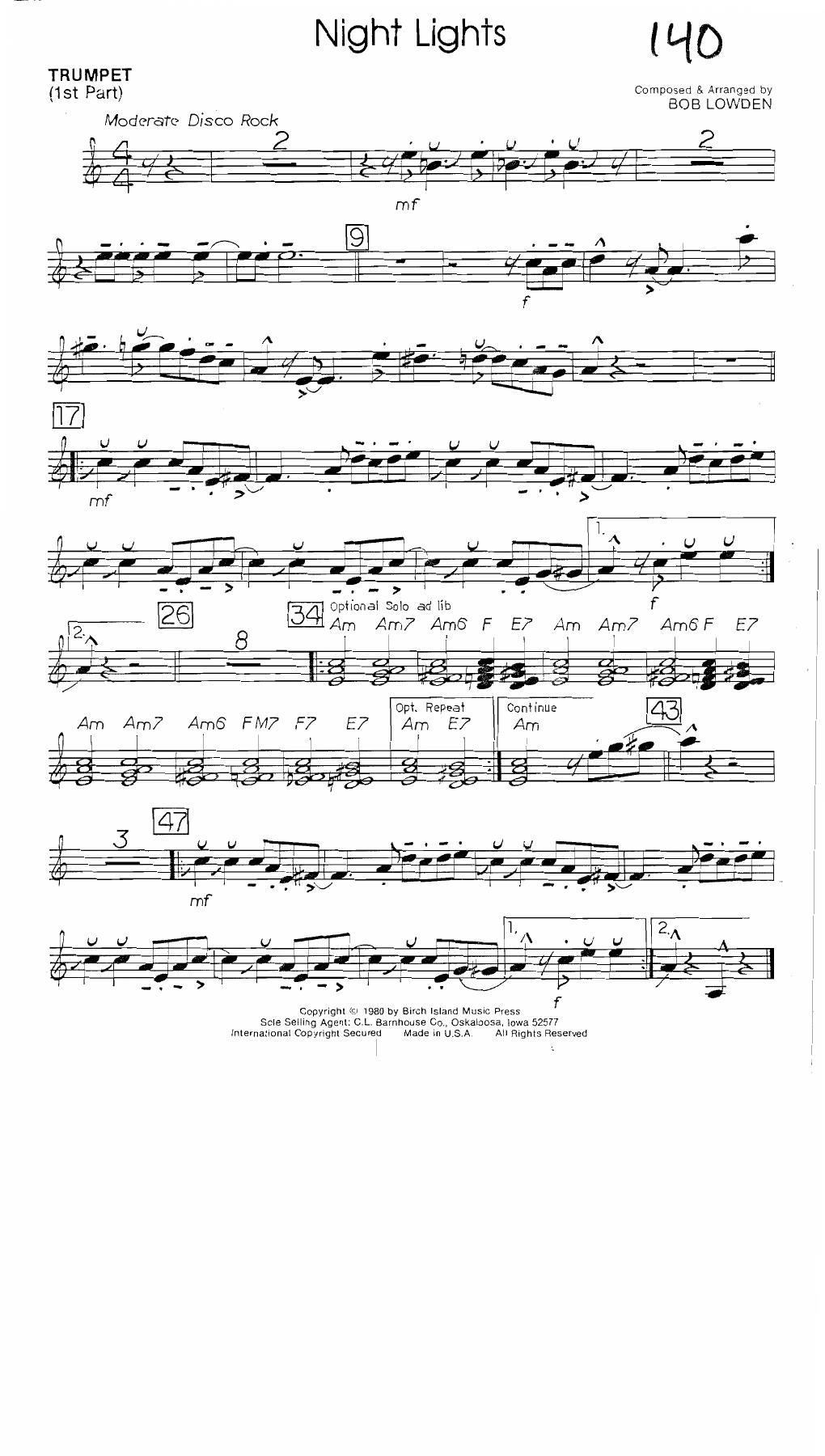 Night Lights — Small Ensemble sheet music by BOB LOWDEN | Jazz Standard