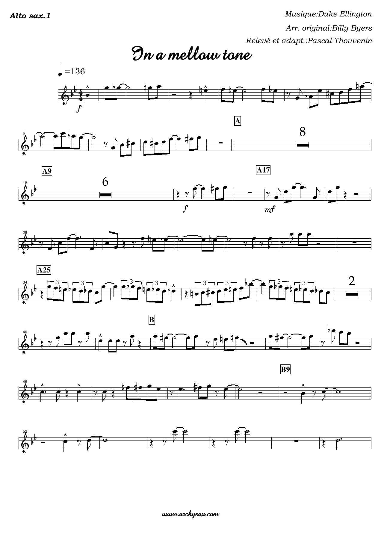 In a mellow tone Alto sax.1 — sheet music preview
