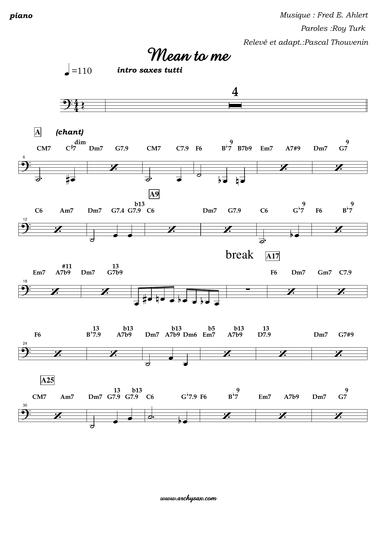 Mean to me piano — sheet music preview