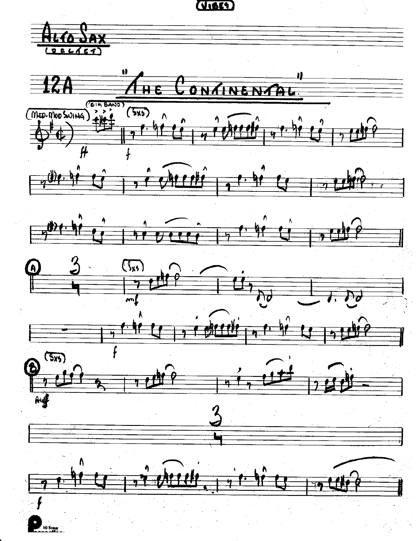 The Continental (Kenton Dectet #12A) 3214 Vibes Opt — sheet music preview