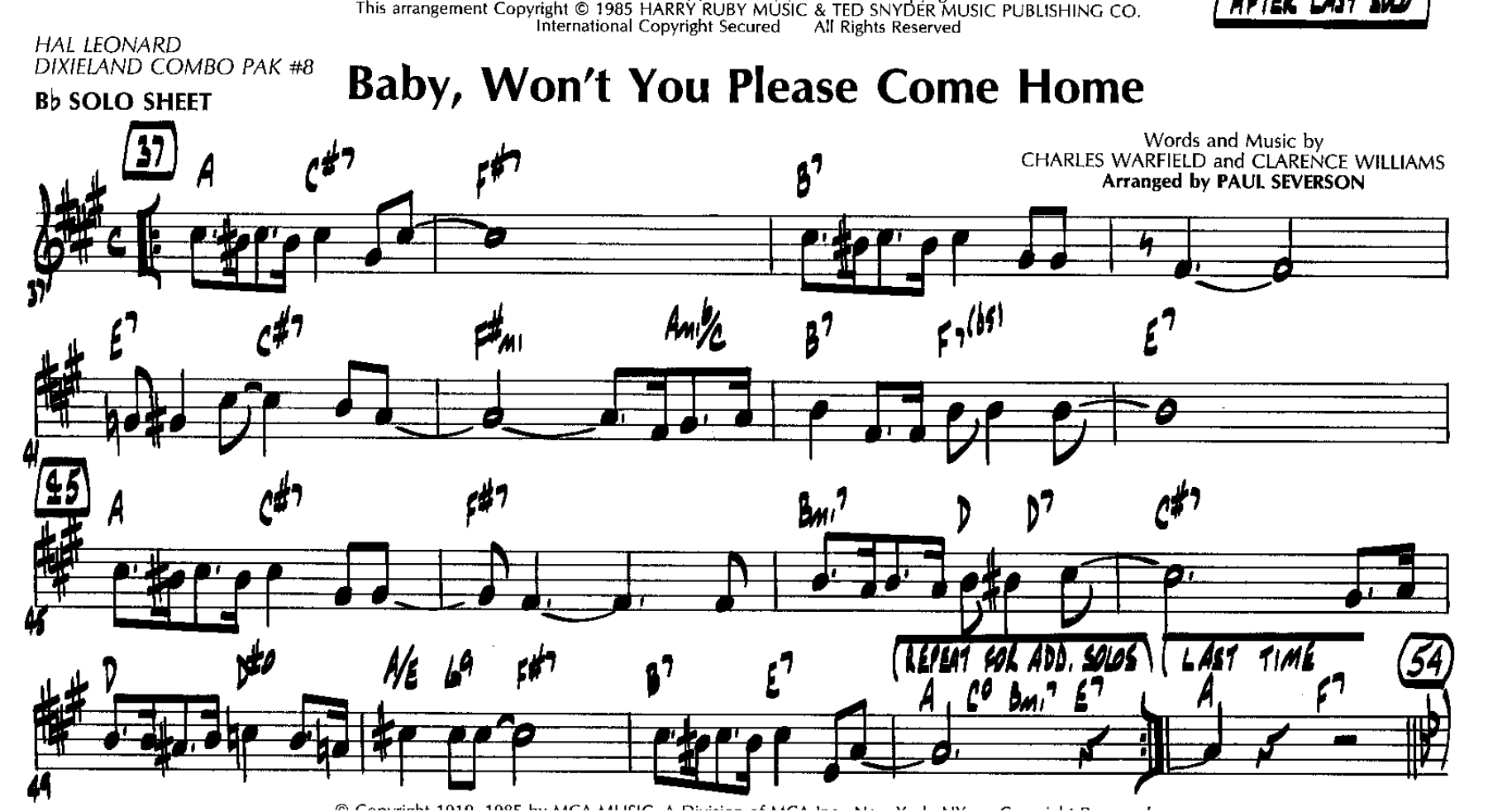 Baby Wont You Please Come Home — sheet music preview