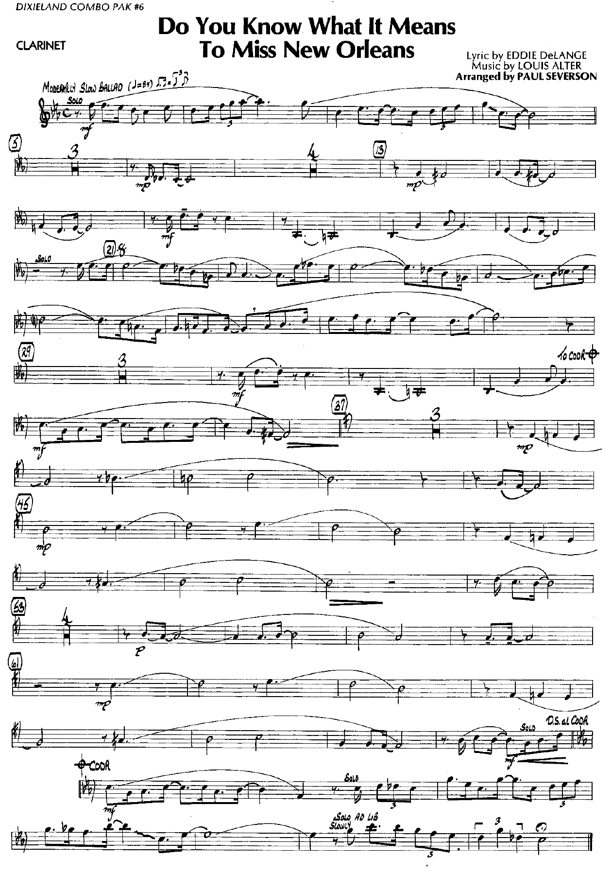 Do You Know What It Means to Miss New Orleans — sheet music preview