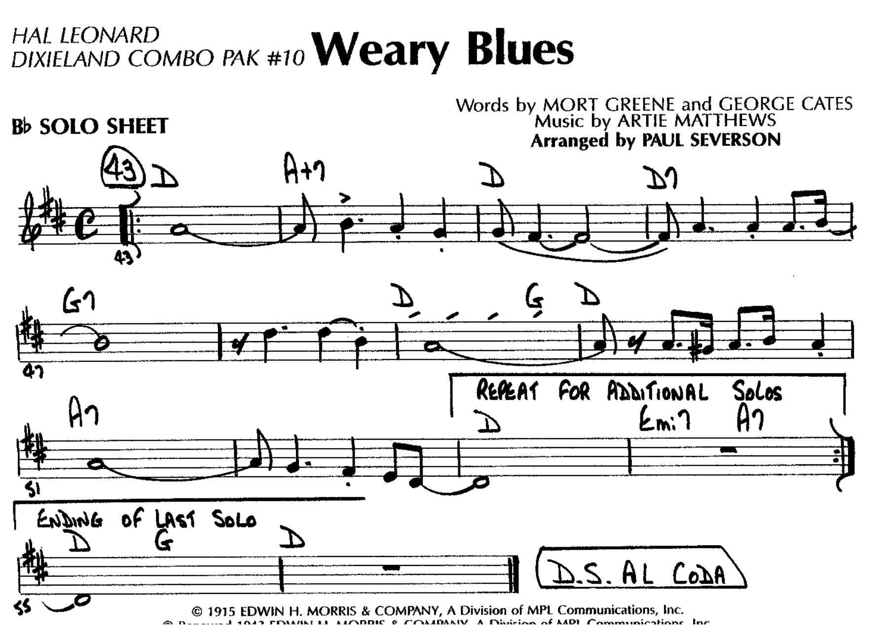 Weary Blues — sheet music preview
