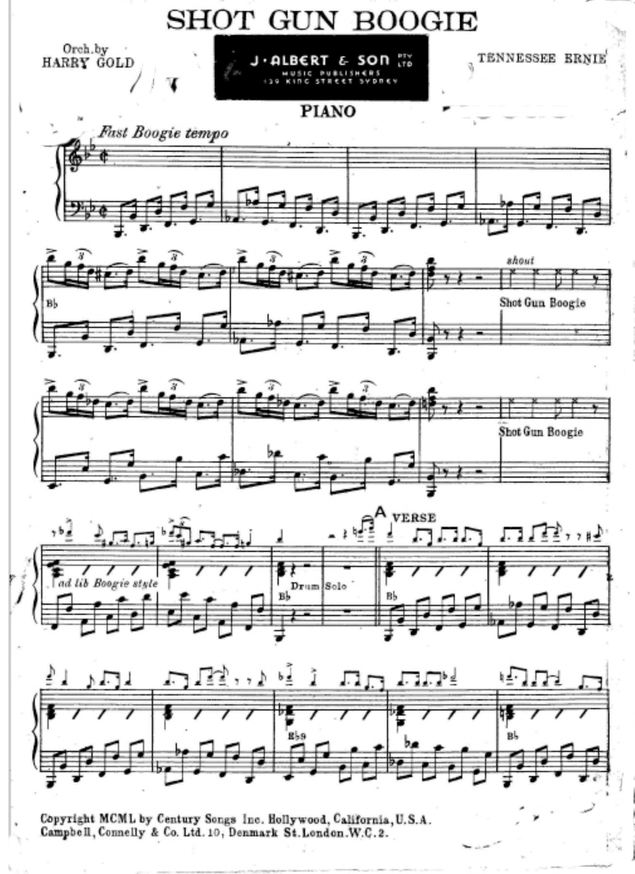 Shot Gun Boogie — sheet music preview