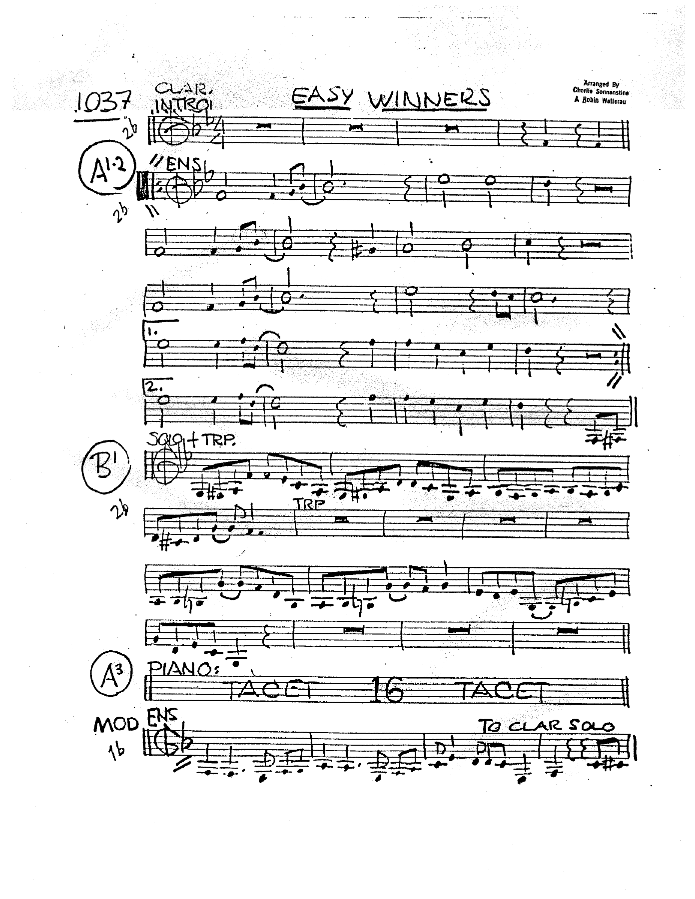 Easy Winners - Sonnanstine & Wetterau - Handwritten — sheet music preview