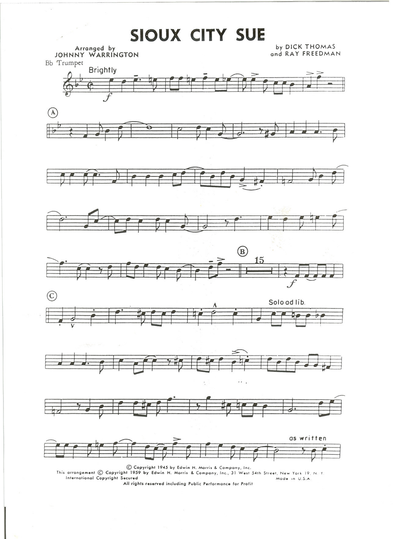 Sioux City Sue — sheet music preview