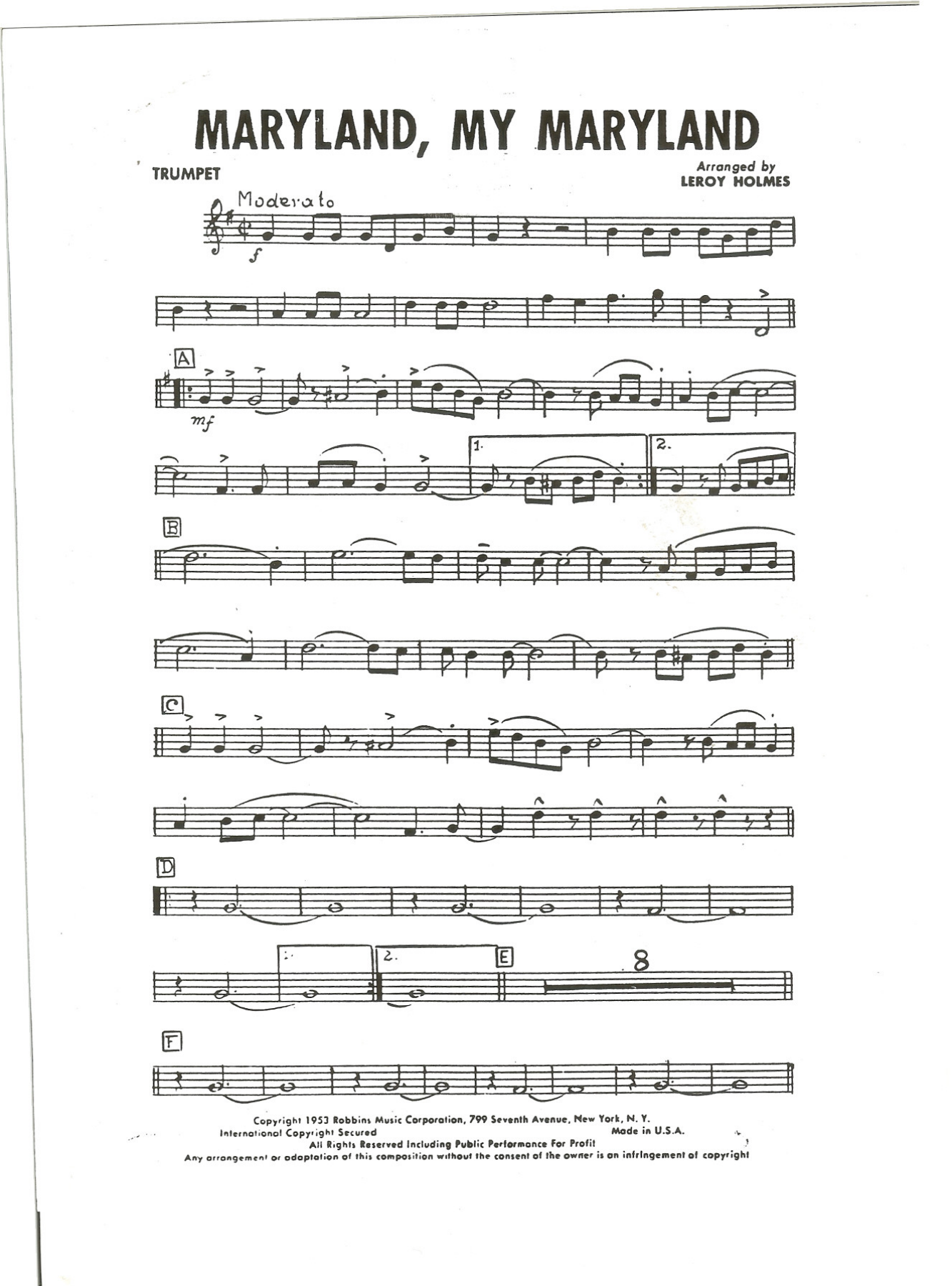 Maryland, My Maryland — sheet music preview