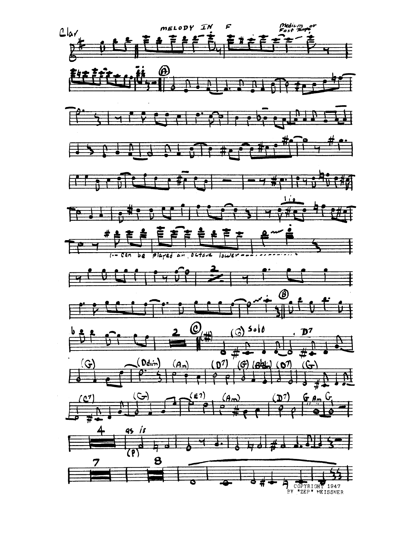 Melody In F — sheet music preview