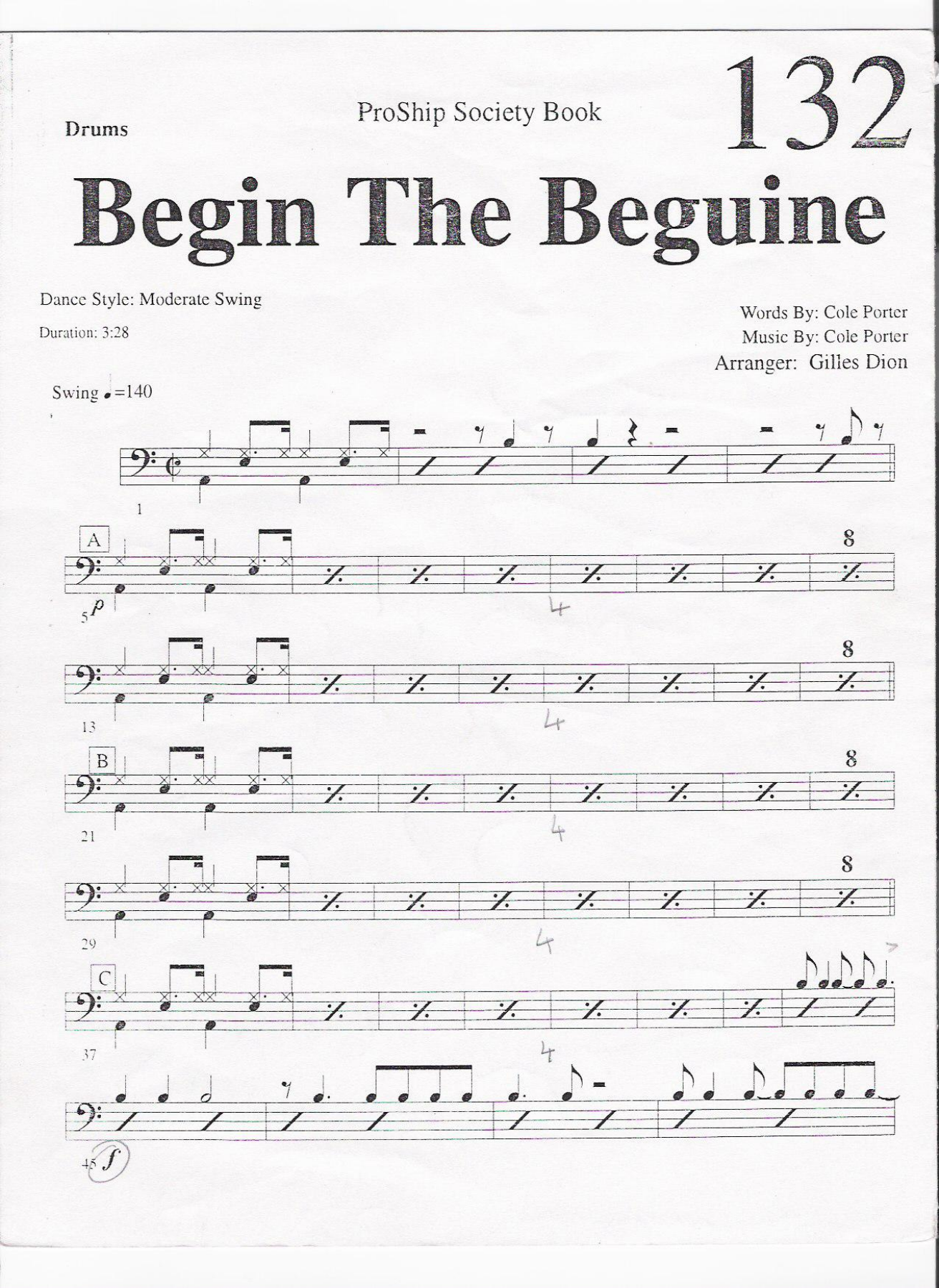 DRUMS 132 beguine — sheet music preview