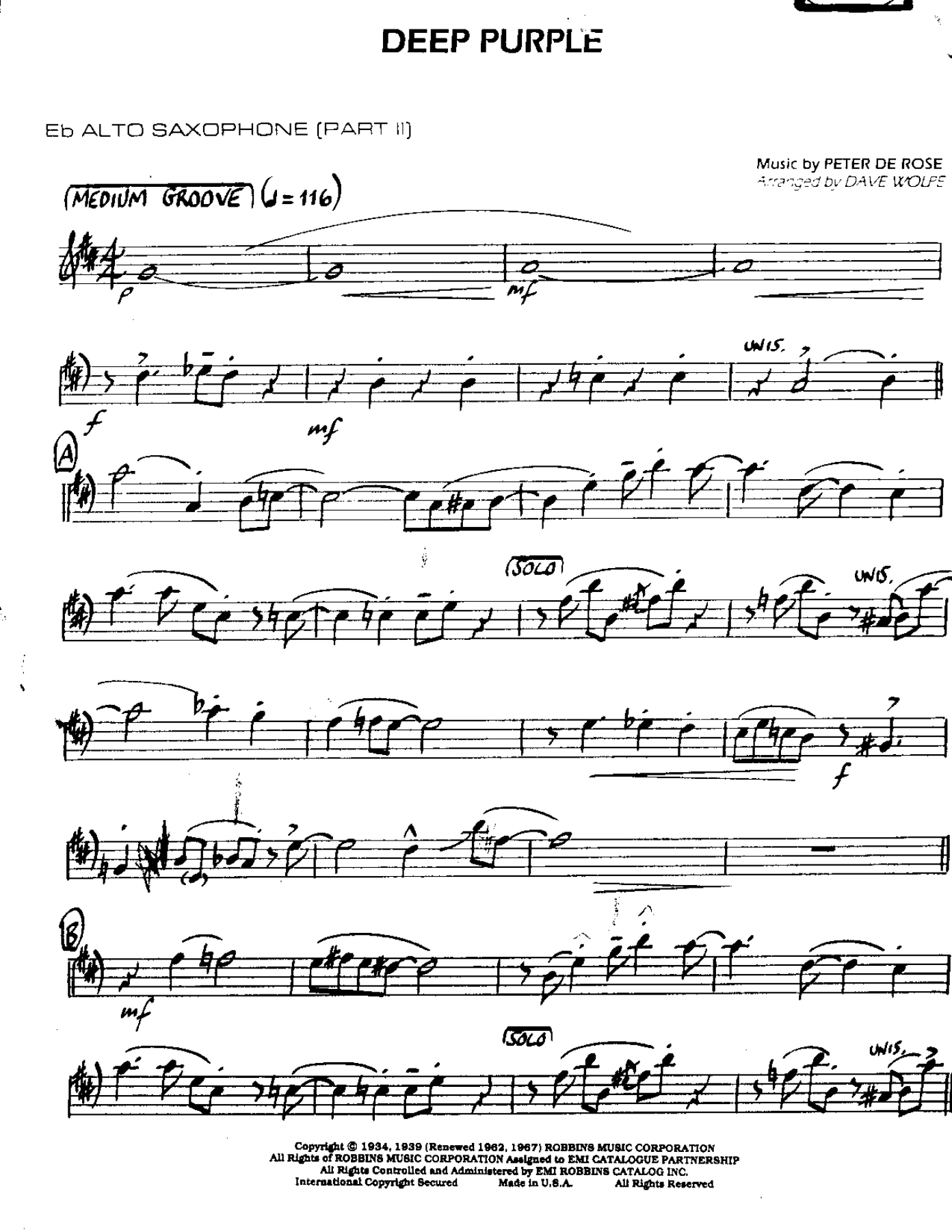 Deep Purple — sheet music preview