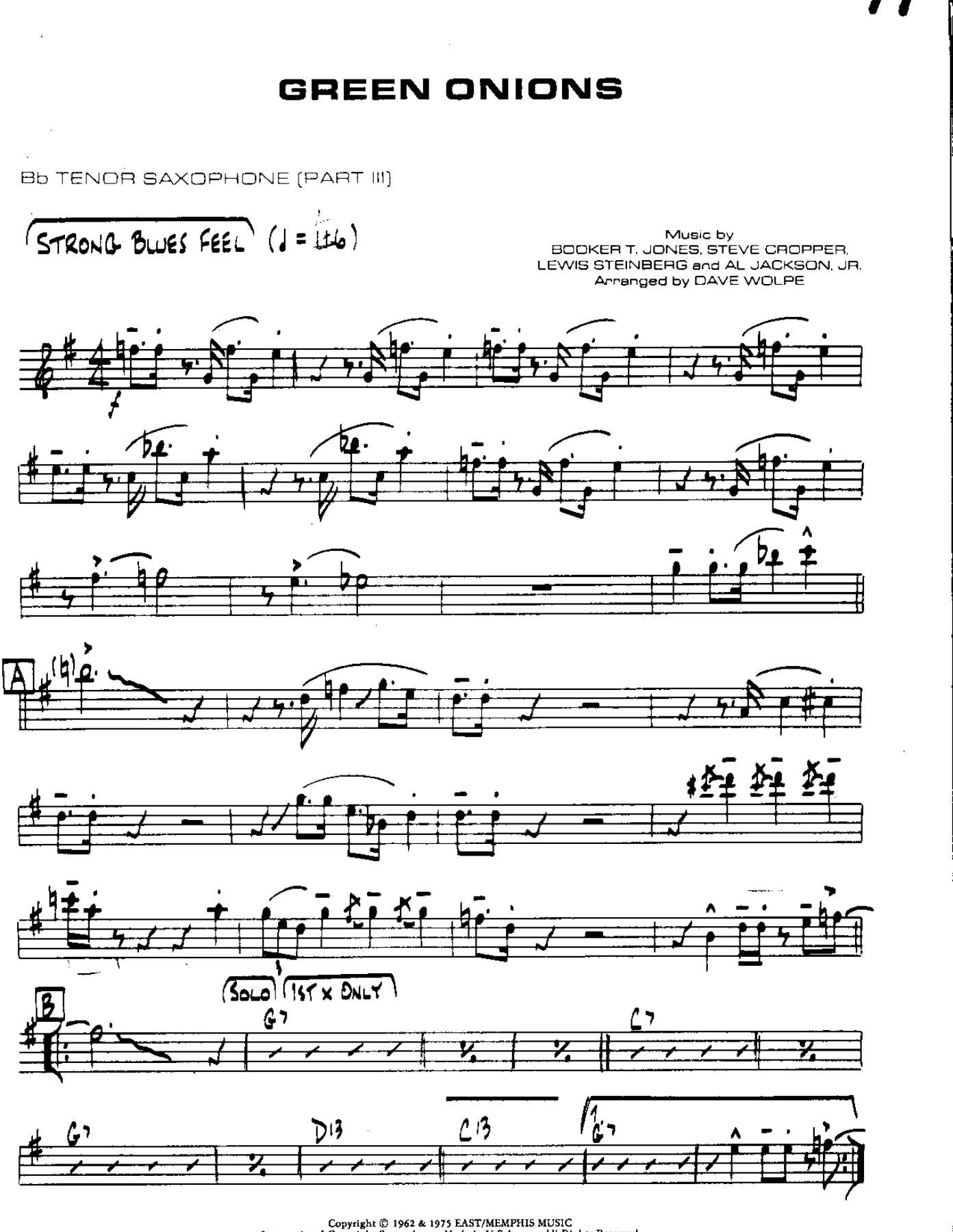 Green Onions-Tenor — Small Ensemble sheet music by DAVE WOLPE | Blues