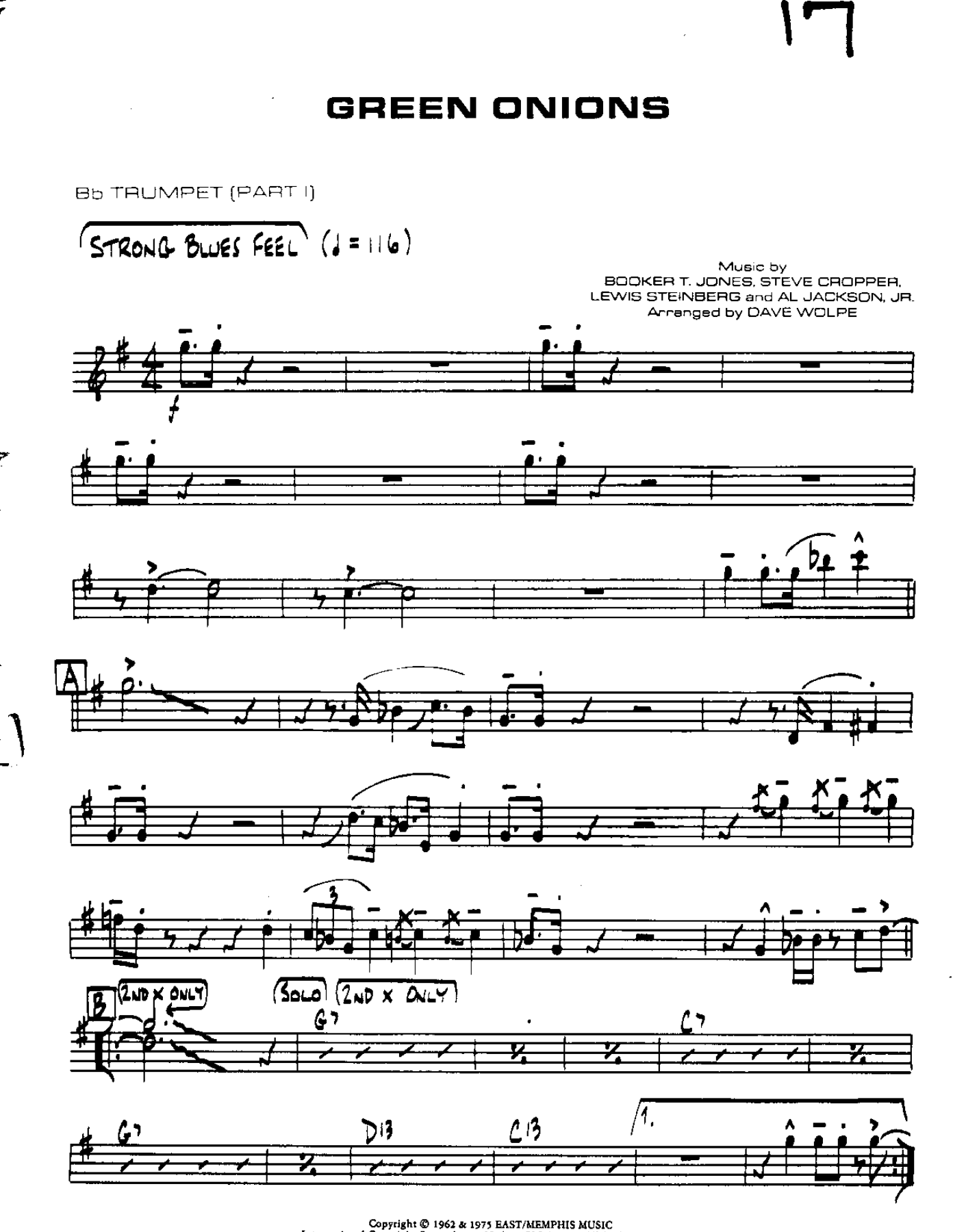 Green Onions-Trumpet — Small Ensemble sheet music by DAVE WOLPE | Blues