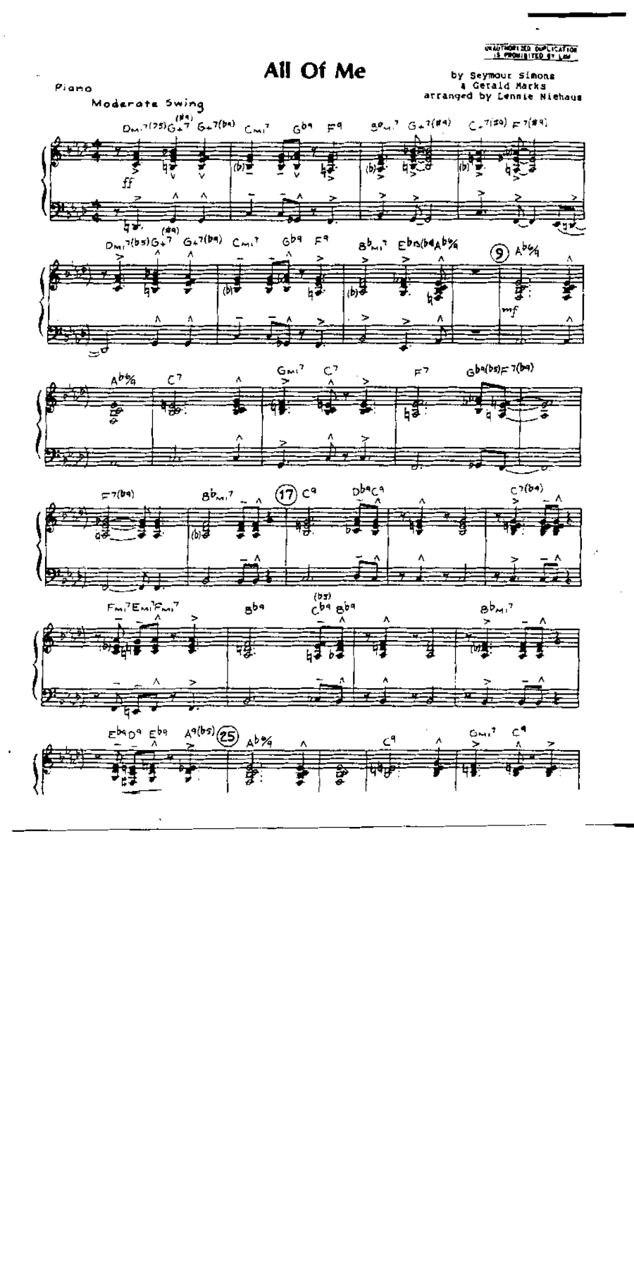 All Of Me (Seymour Simons & Gerald Marks) (arr.L.Niehaus) v2 — sheet music preview