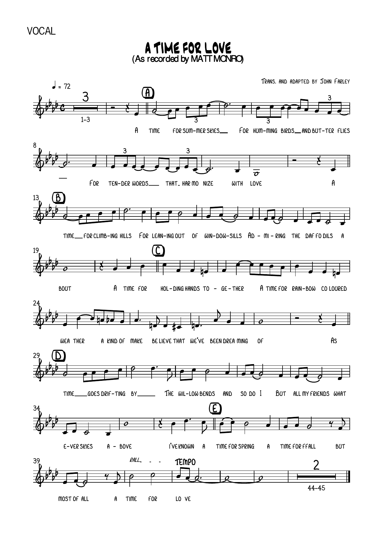 A Time For Love — sheet music preview