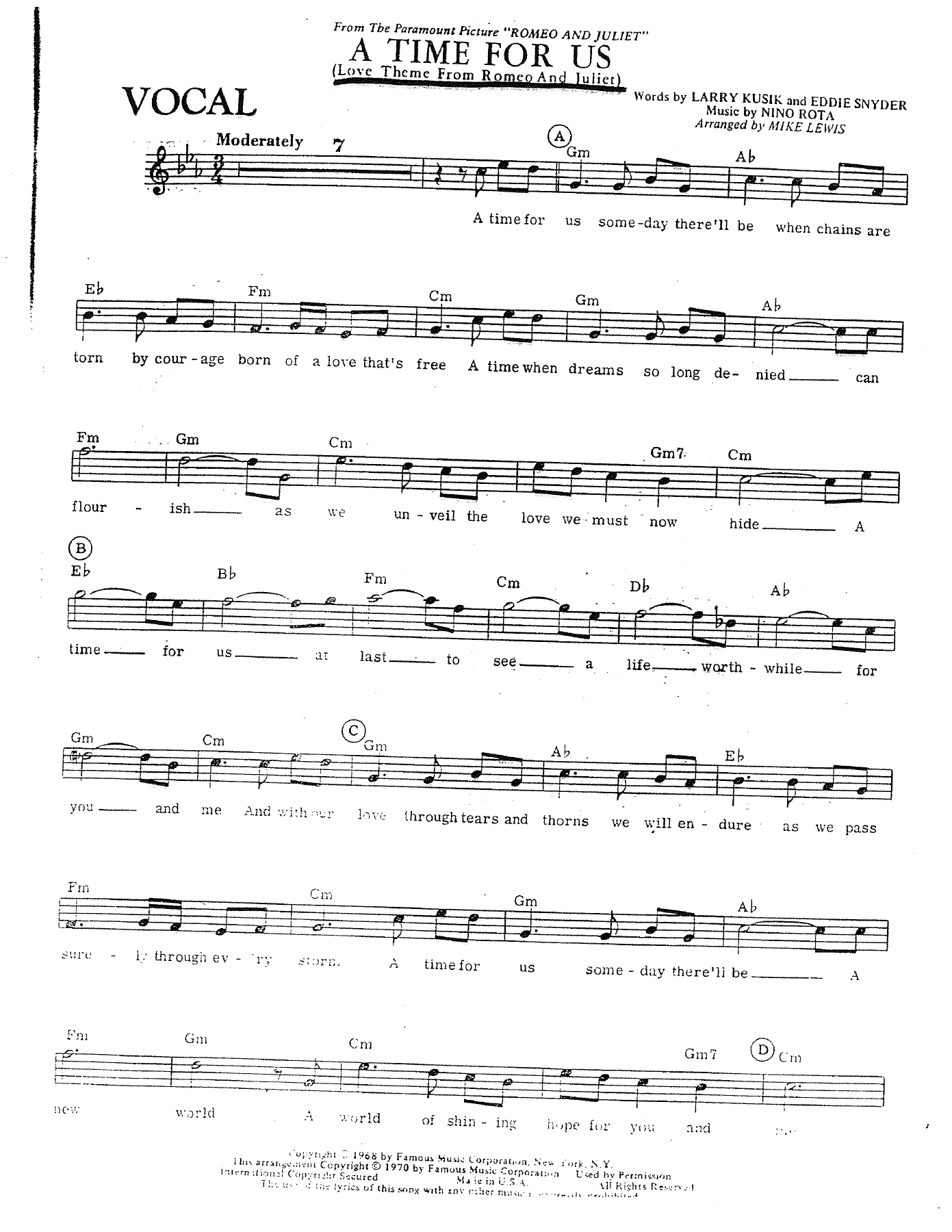 A Time For Us — sheet music preview