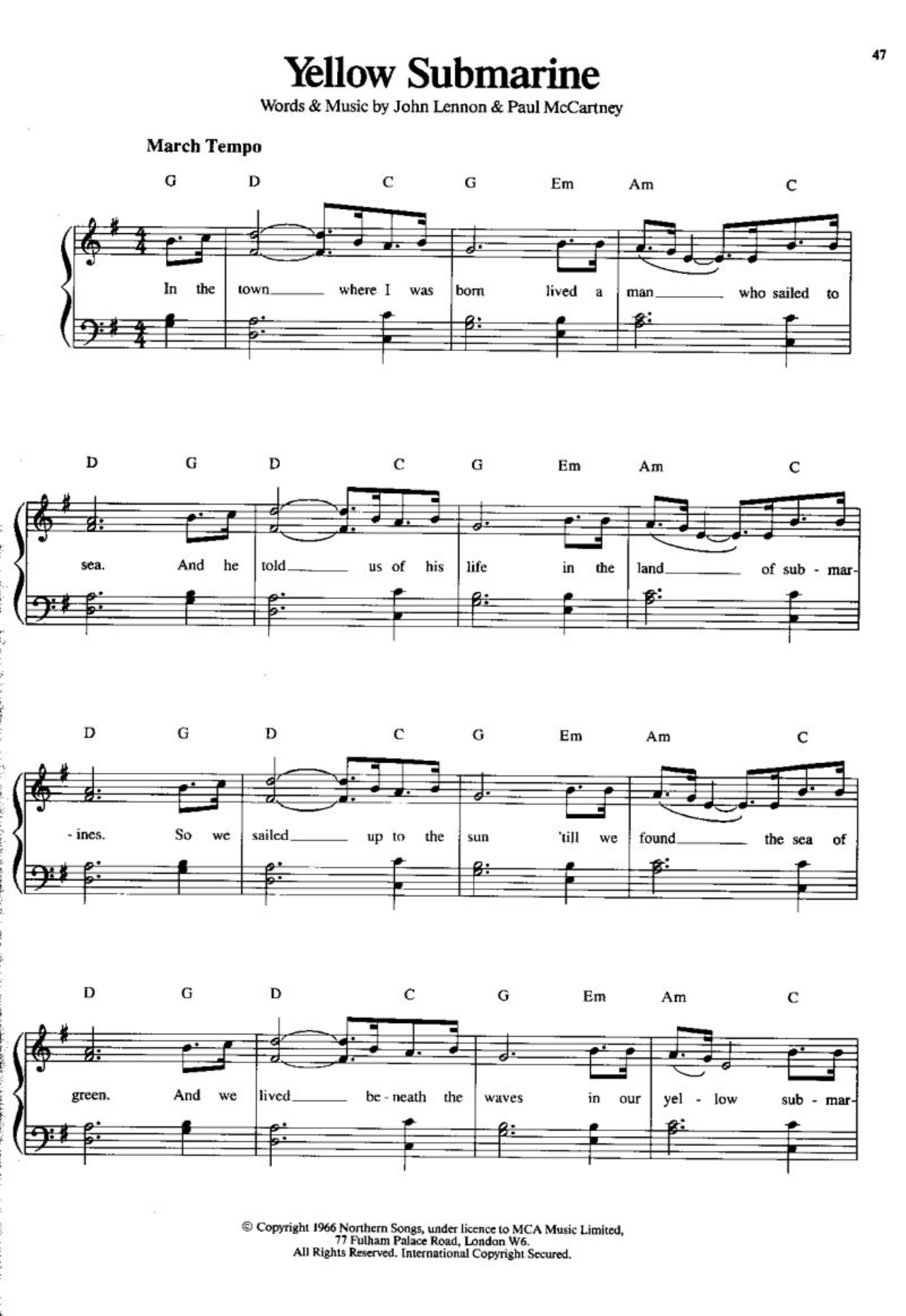 Beatles - Yellow Submarine (PIANO) — sheet music preview