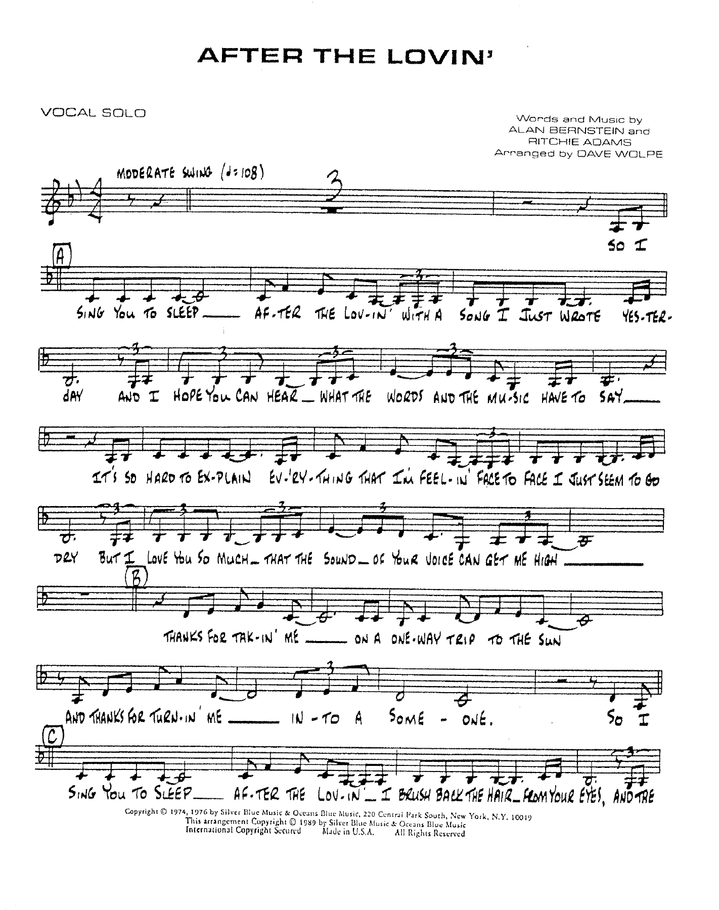 After The Lovin' — sheet music preview
