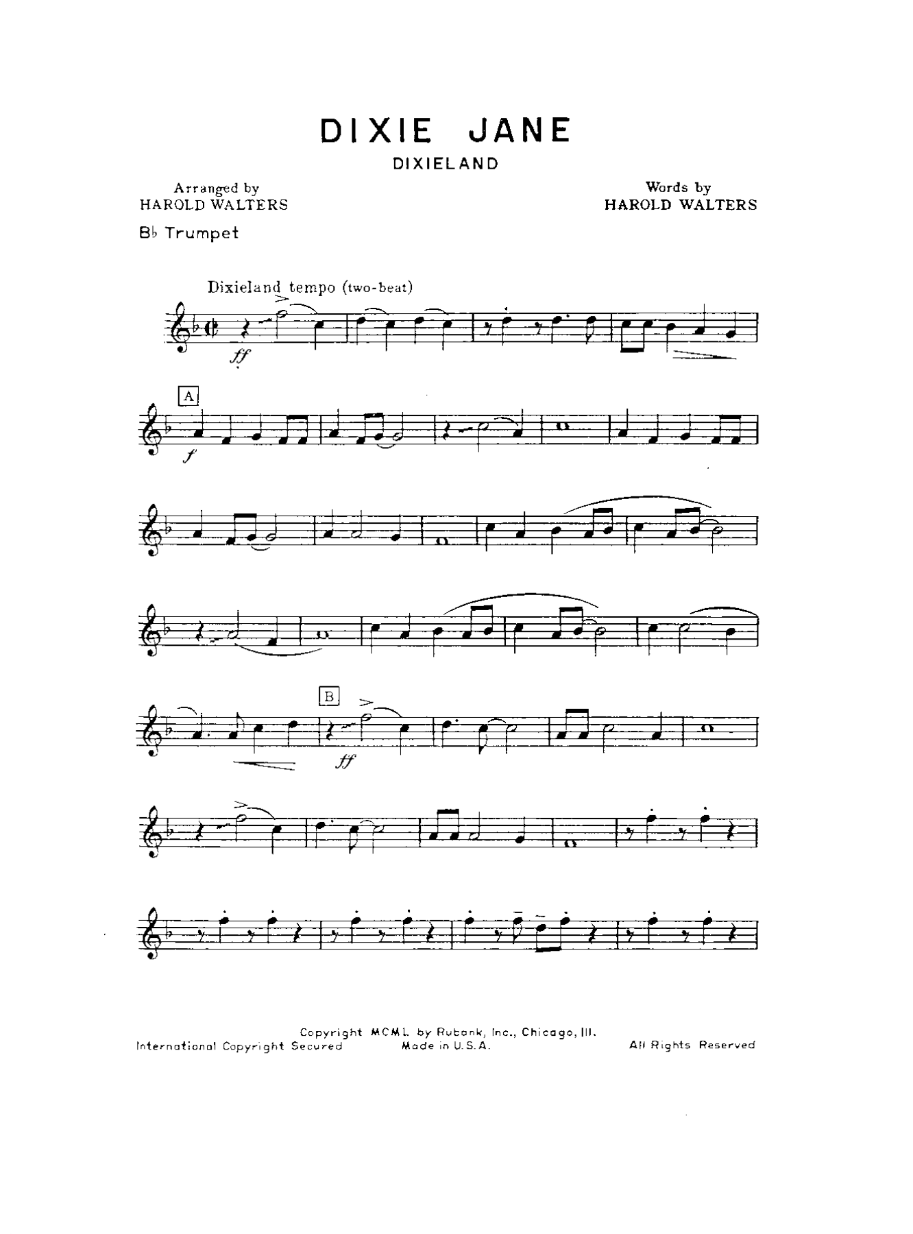 Dixie Jane — sheet music preview