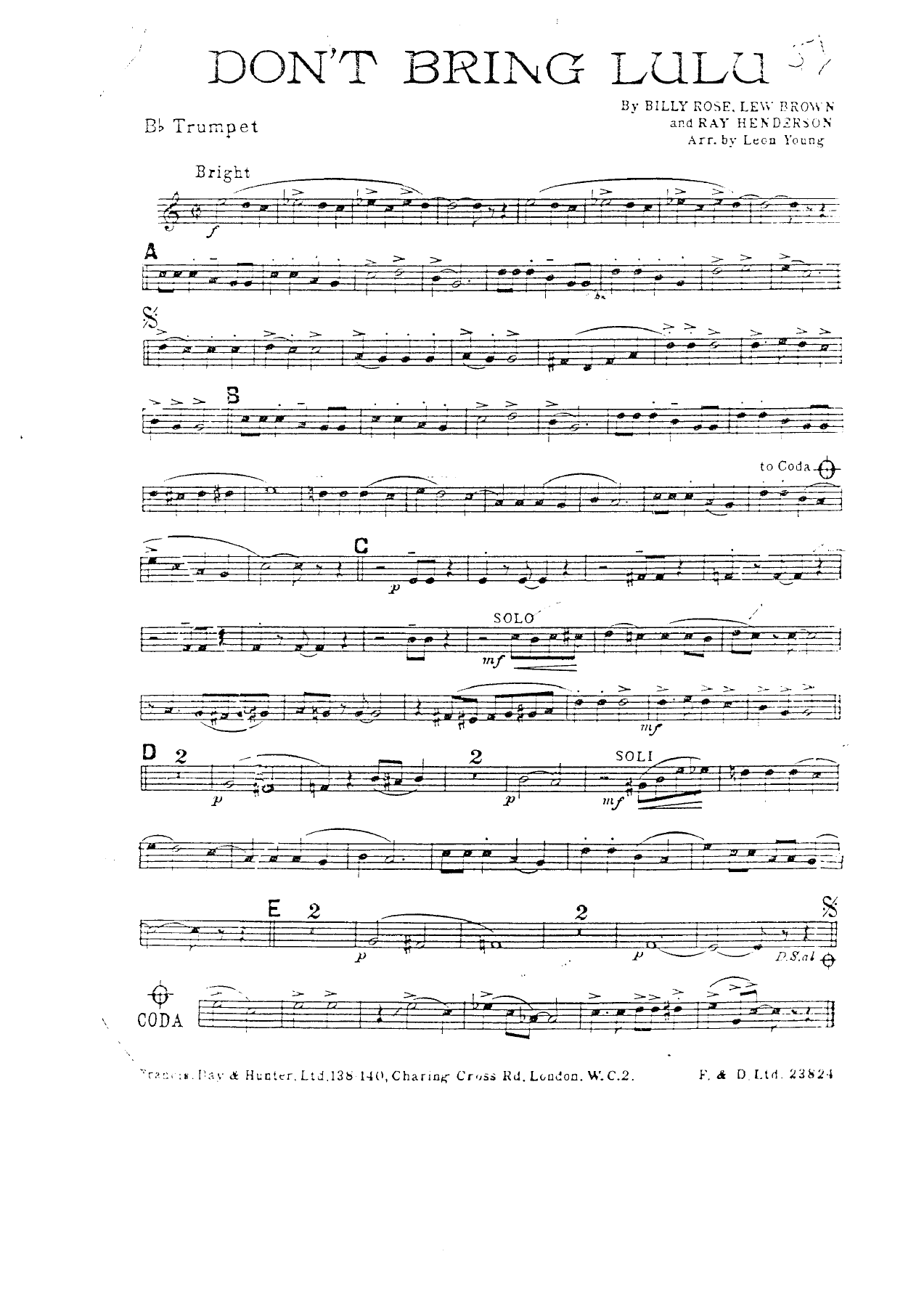 Don't Bring Lulu — sheet music preview