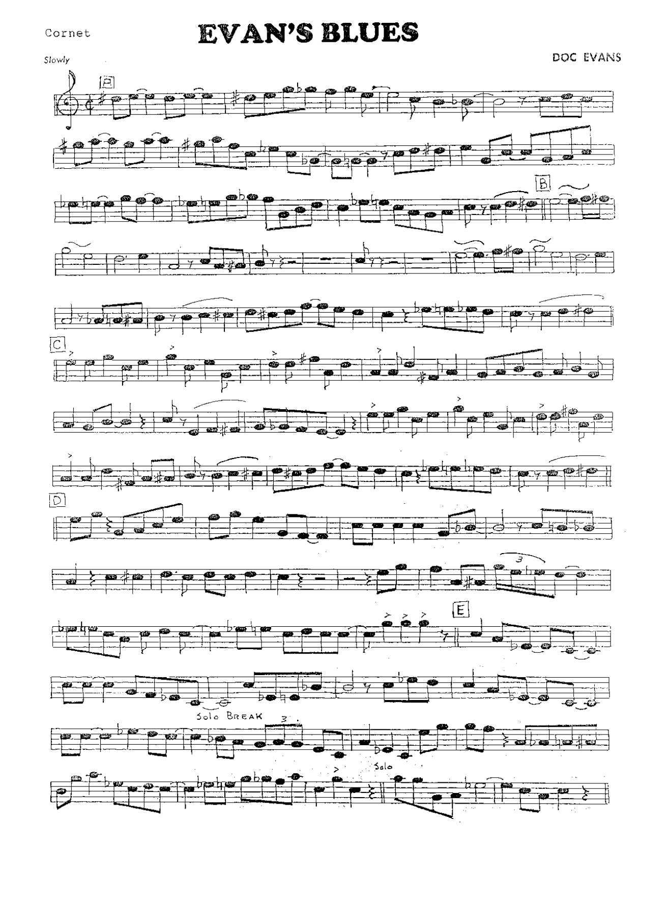 Evan's Blues — sheet music preview
