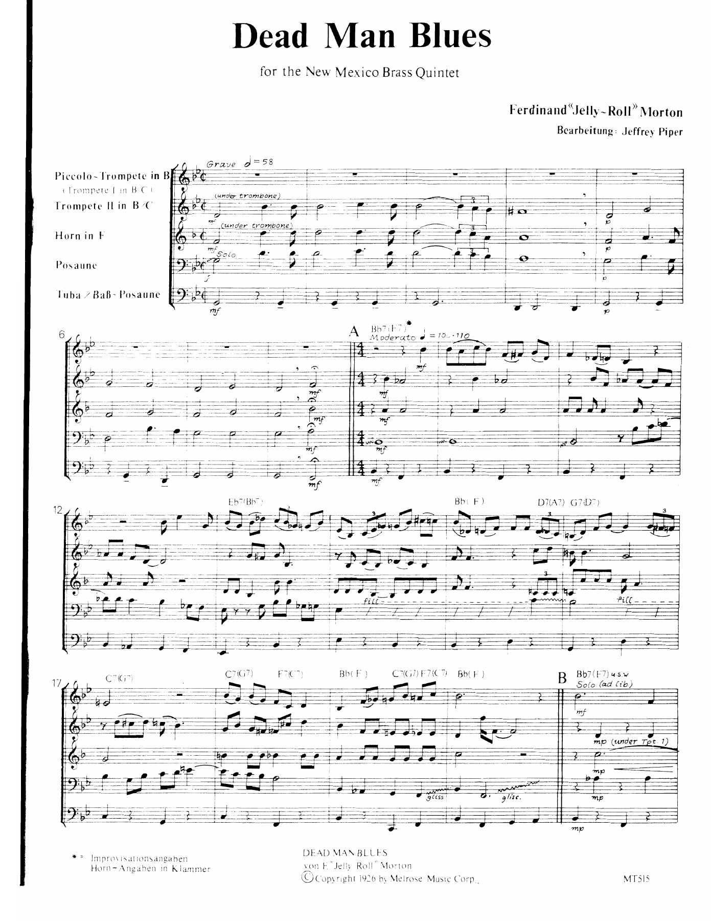 Dead Man Blues (J.R.Morton) Brass Quintet — sheet music preview