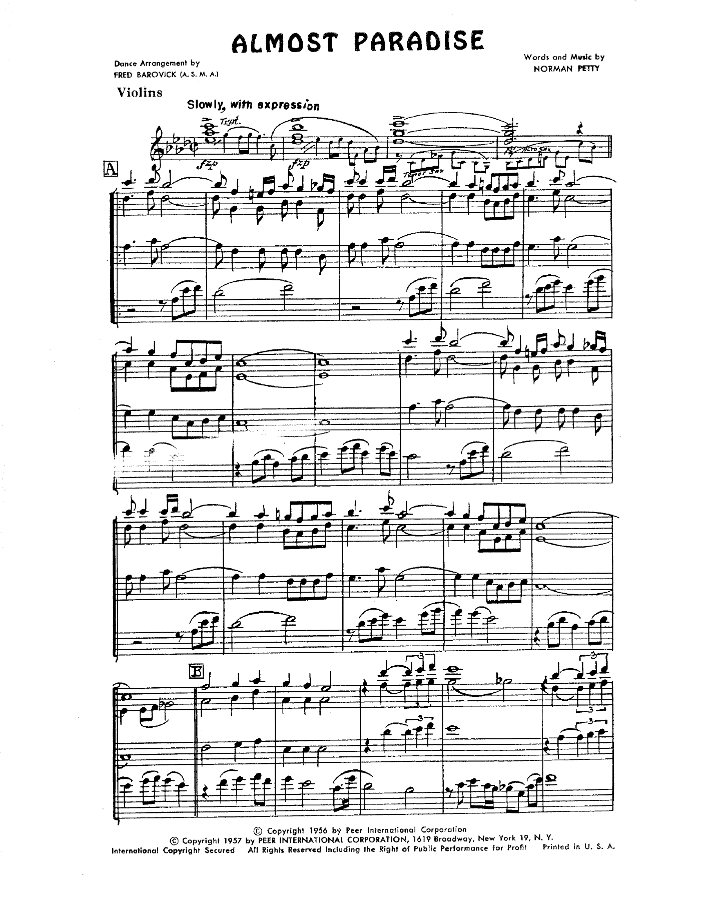 Almost Paradise — sheet music preview