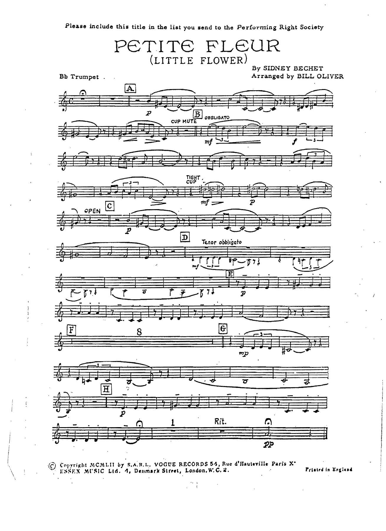 Petite Fleur — sheet music preview