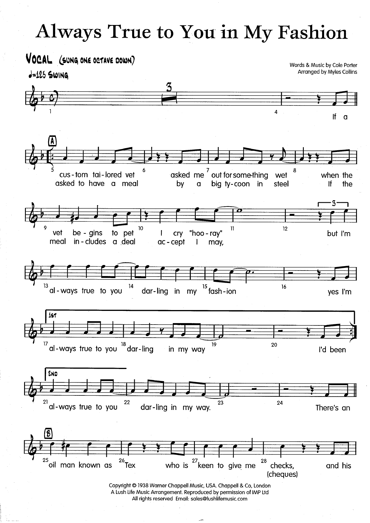 Always True To You In My Fashion (M.Collins) — sheet music preview