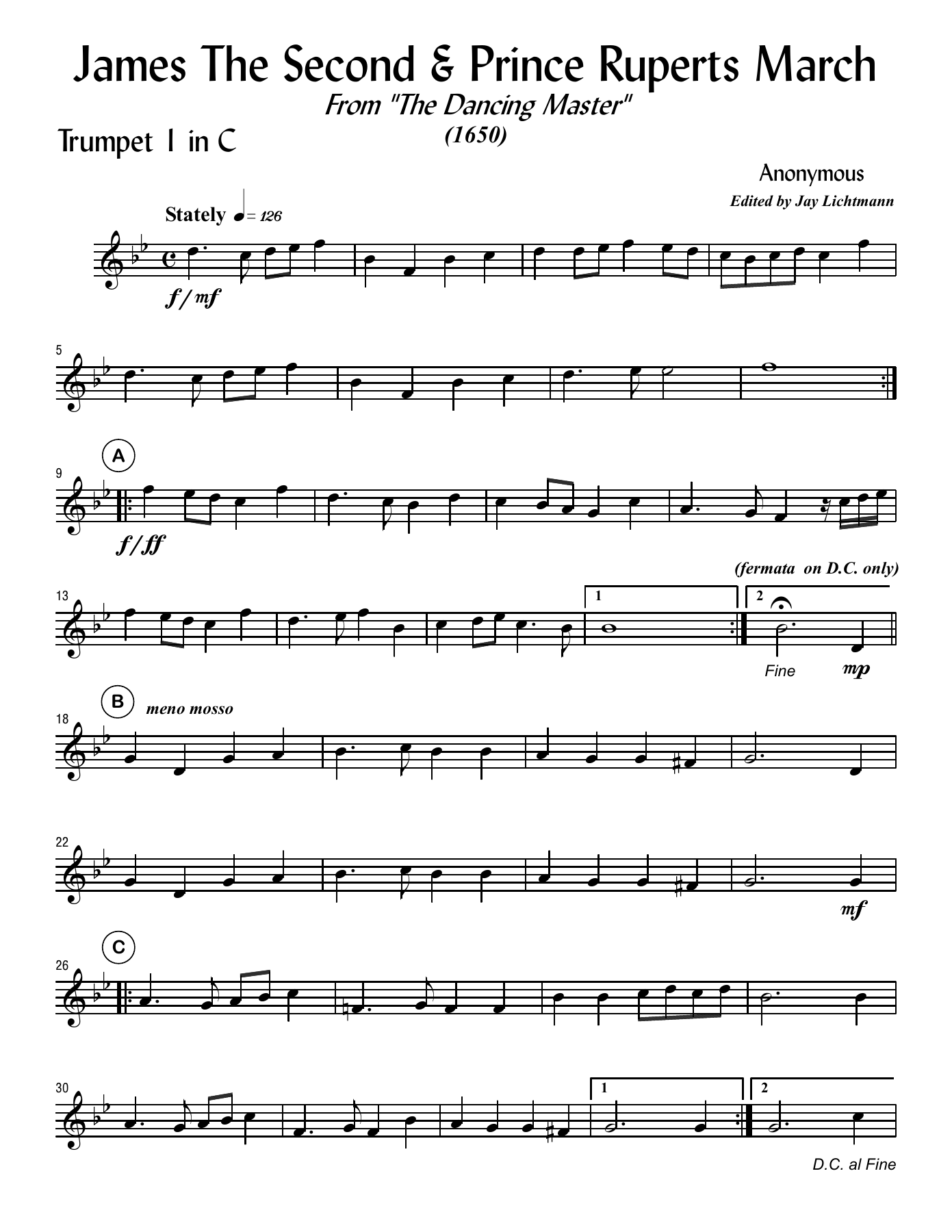 James The Second & Prince Ruperts March — sheet music preview
